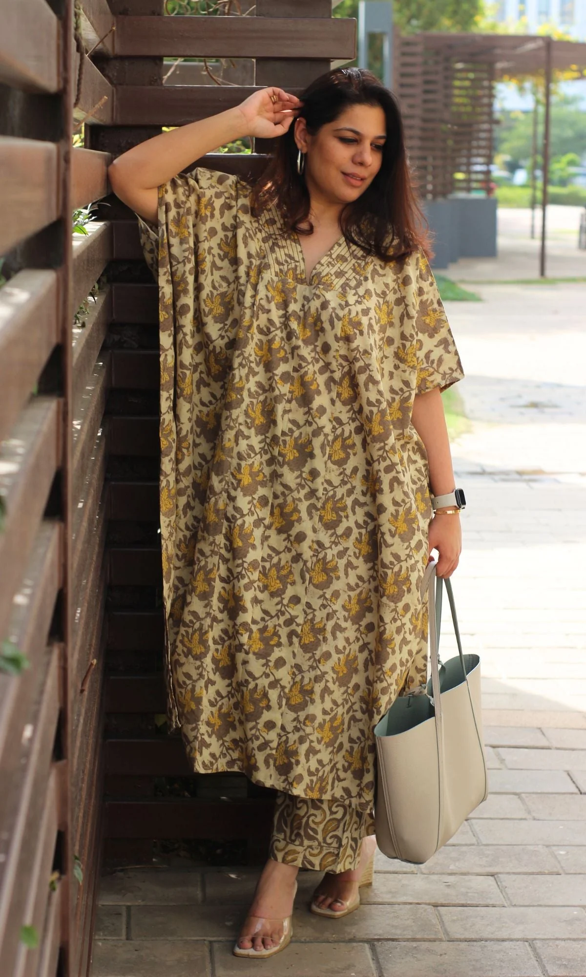 Cotton Handblock Vanaspati Ajrakh Kaftan Style Coord Set - Image 3