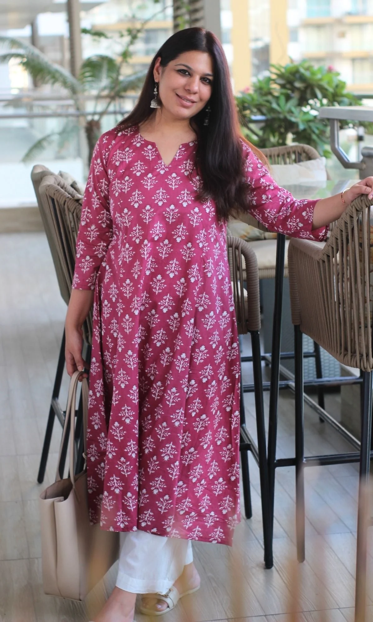 Cotton Berry Block Print Kali Kurta - Image 5