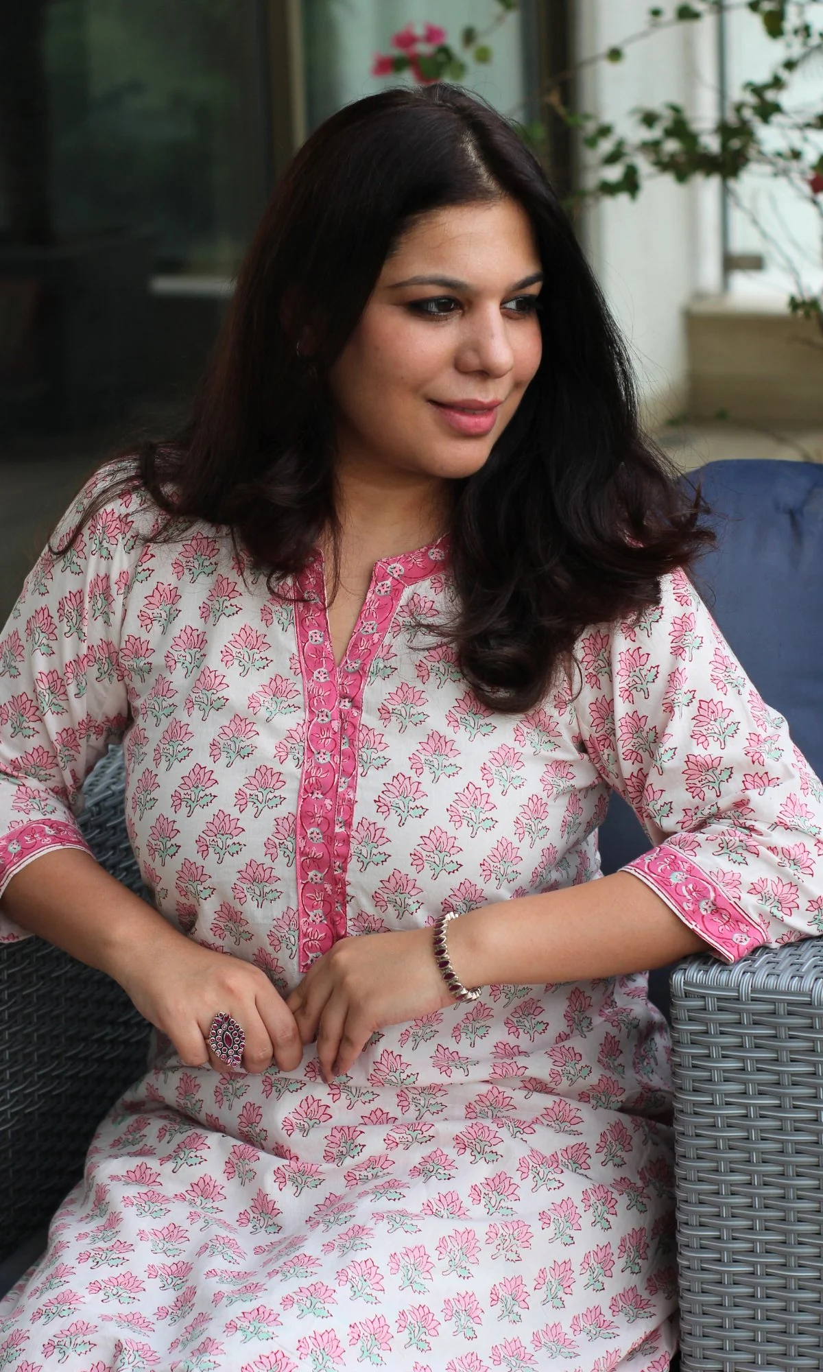 Cotton Handblock White and Pink Coord Set - Image 5