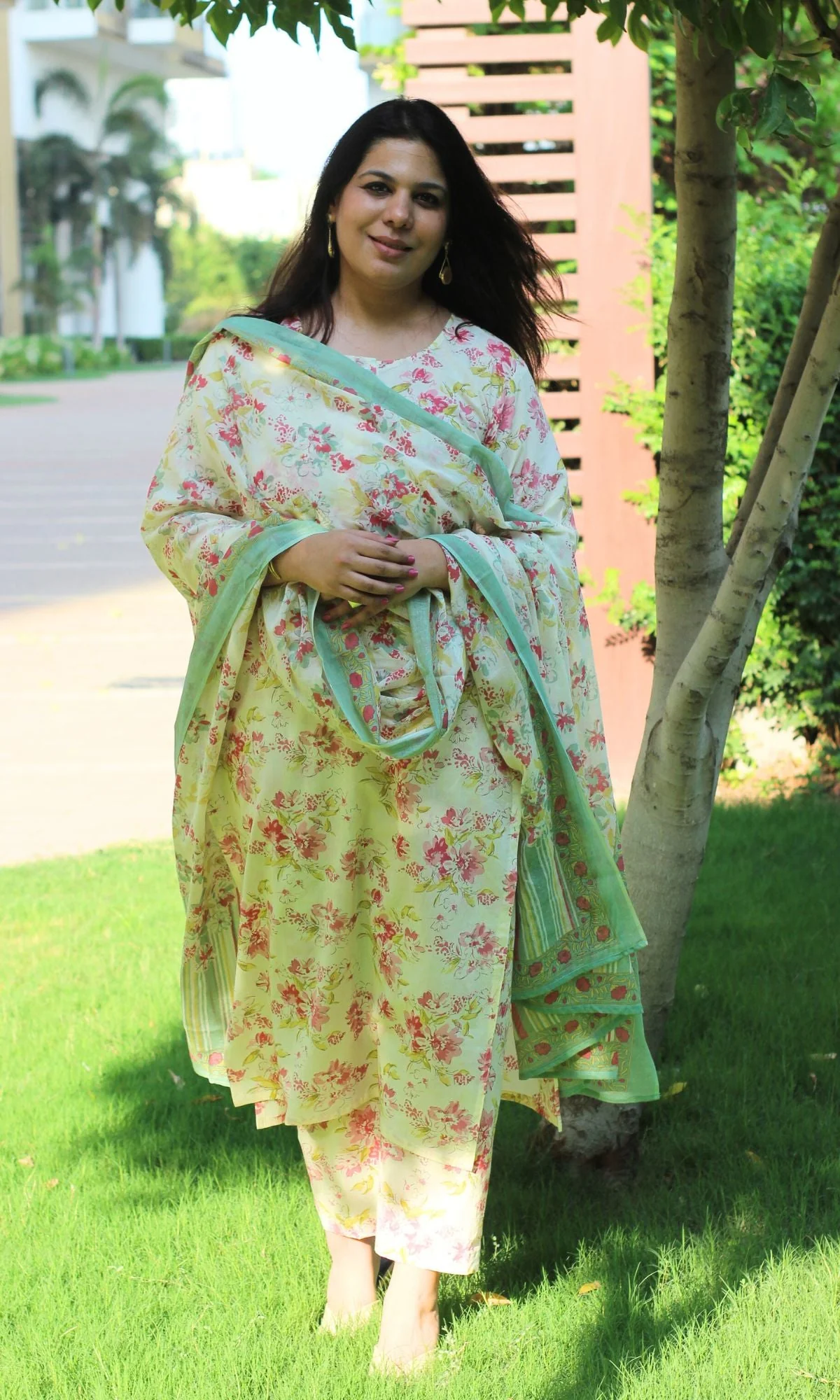 Cotton Off White Bloom Story Buttoned Suit Set with Cotton Printed Dupatta - Image 5