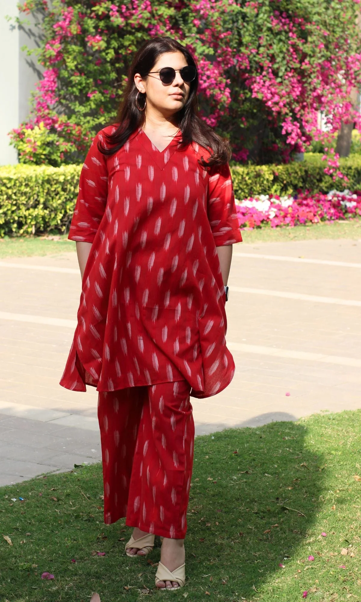 Cotton Handloom Ikat Pretty Red Coord Set