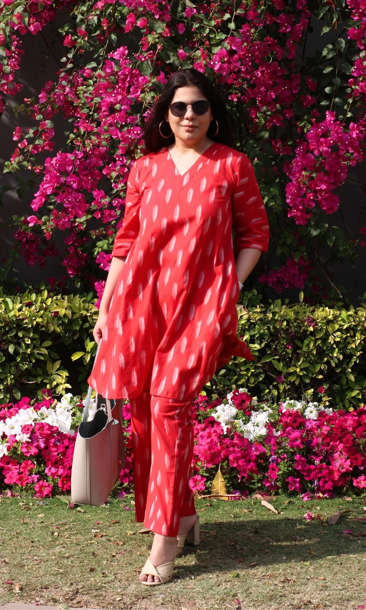 Cotton Handloom Ikat Pretty Red Coord Set - Image 3