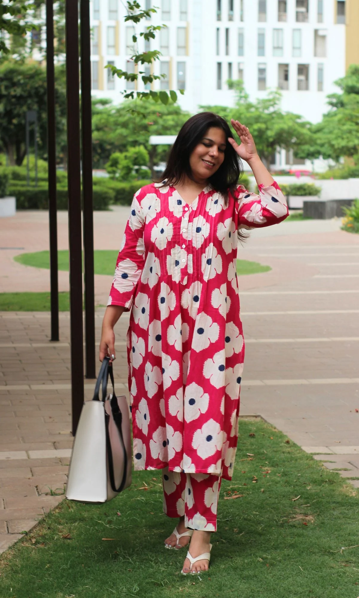 Cotton Hot Pink Hibiscus Print Co-ord - Image 4