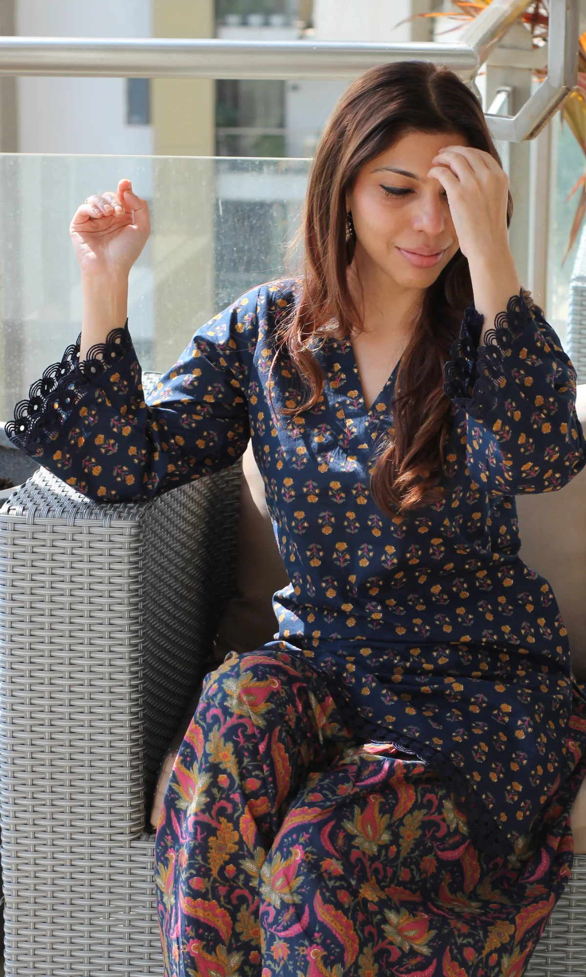 Cotton Indigo Noor Kurta with Farshi Salwaar