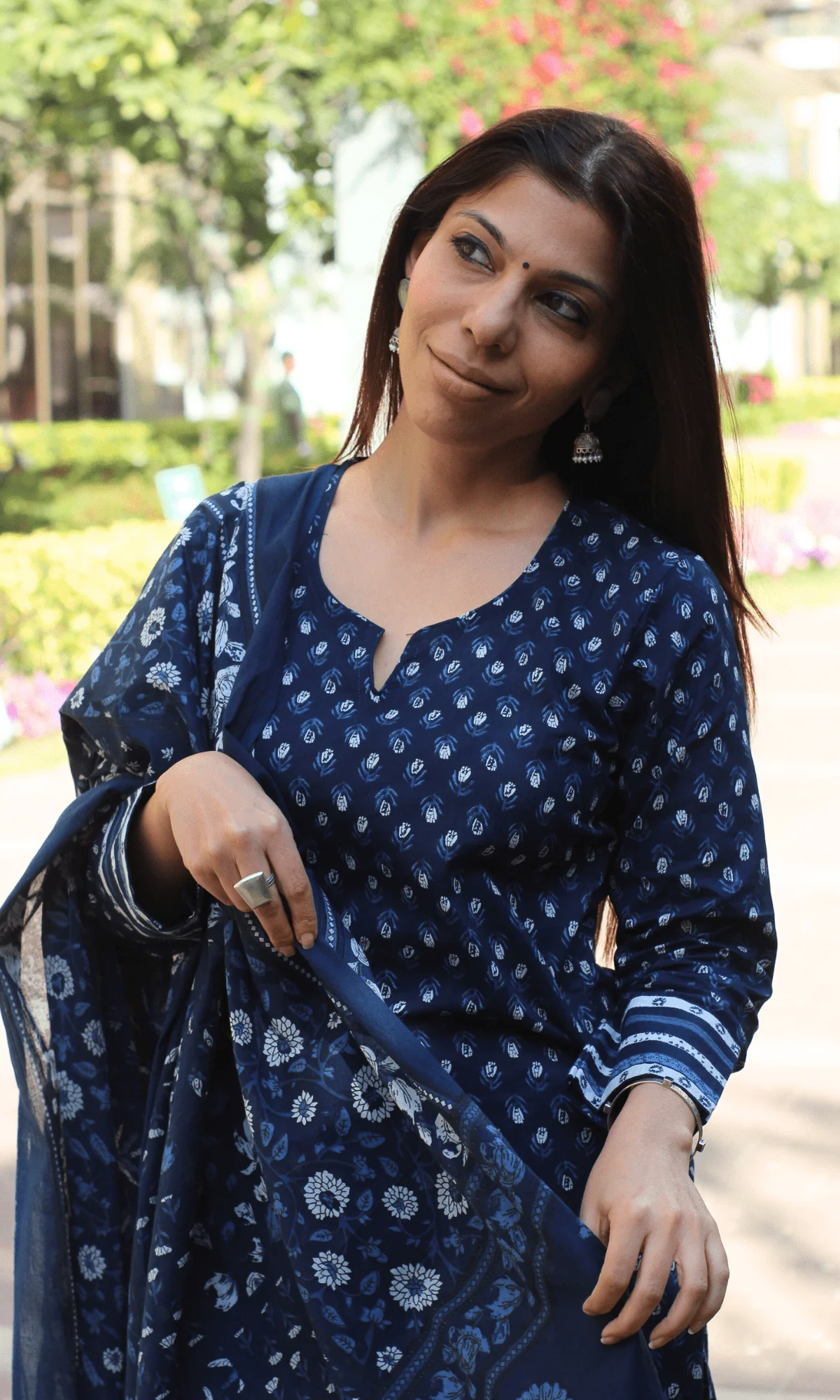 Cotton Indigo Small Print Suit with Cotton Printed Dupatta - Image 2