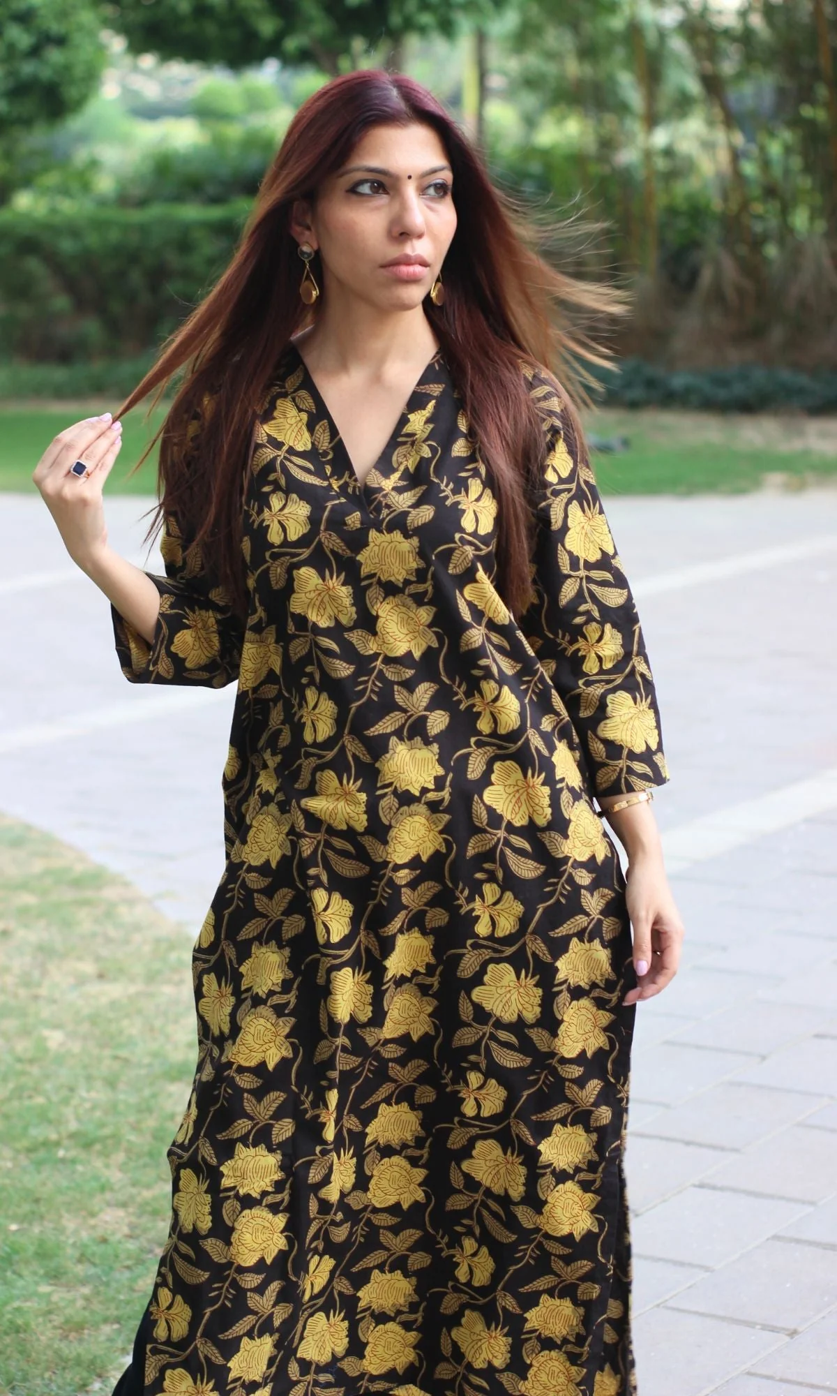 Cotton Jahota Print Black & Brown Straight Kurta - Image 3