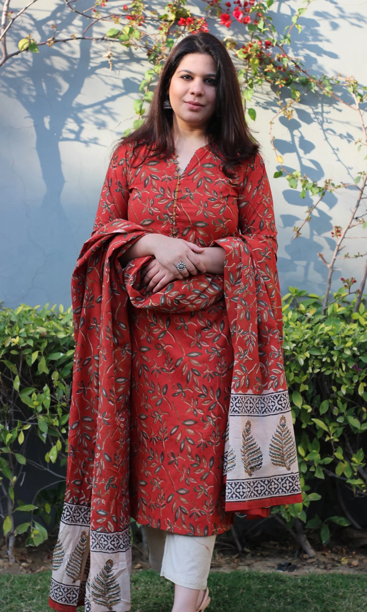 Cotton Kalamkari Earthy Red Kurta and Dupatta - Image 4