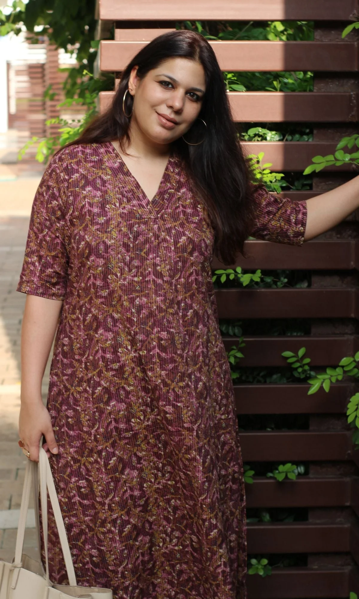 Cotton Kantha Berry Pink Pleated Kurta and Pants - Image 6