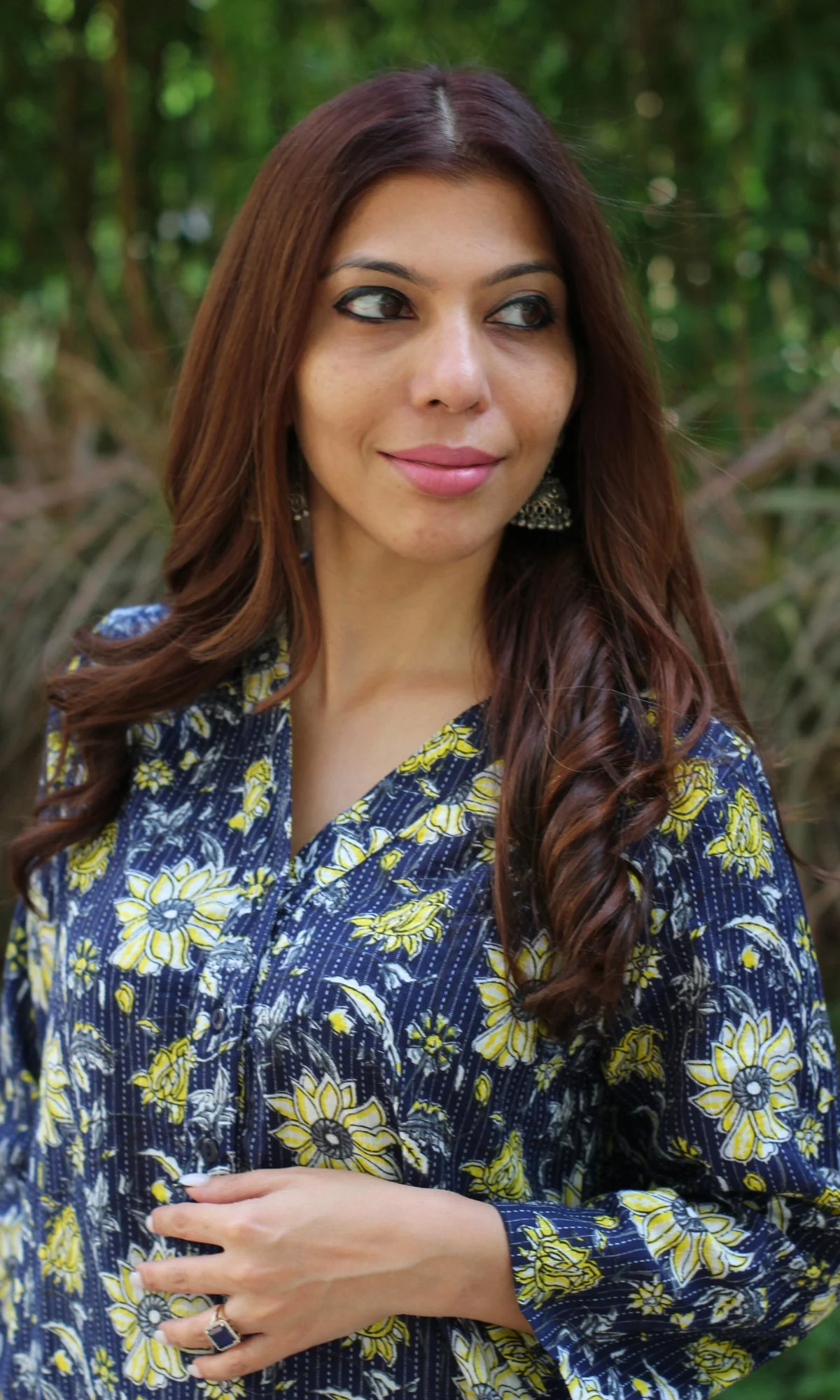 Cotton Kantha Blue and Yellow Kurta - Image 3