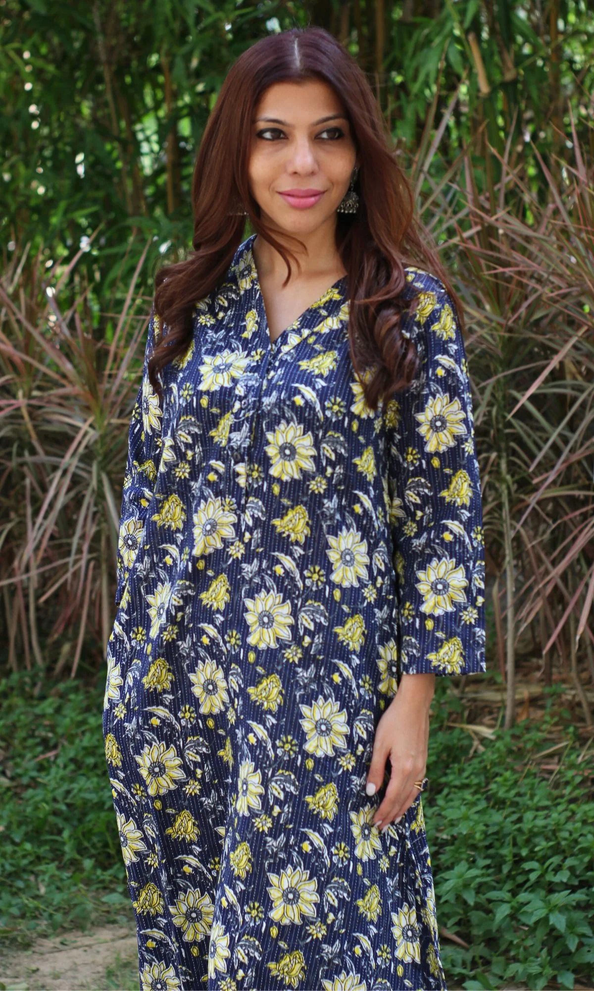 Cotton Kantha Blue and Yellow Kurta - Image 4