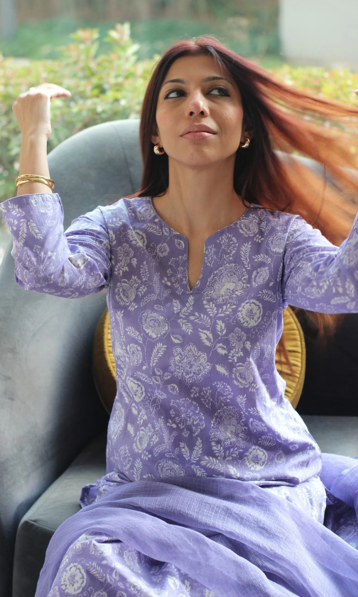 Cotton Lavender Bloom Printed Suit with Kota Doria Dupatta - Image 4