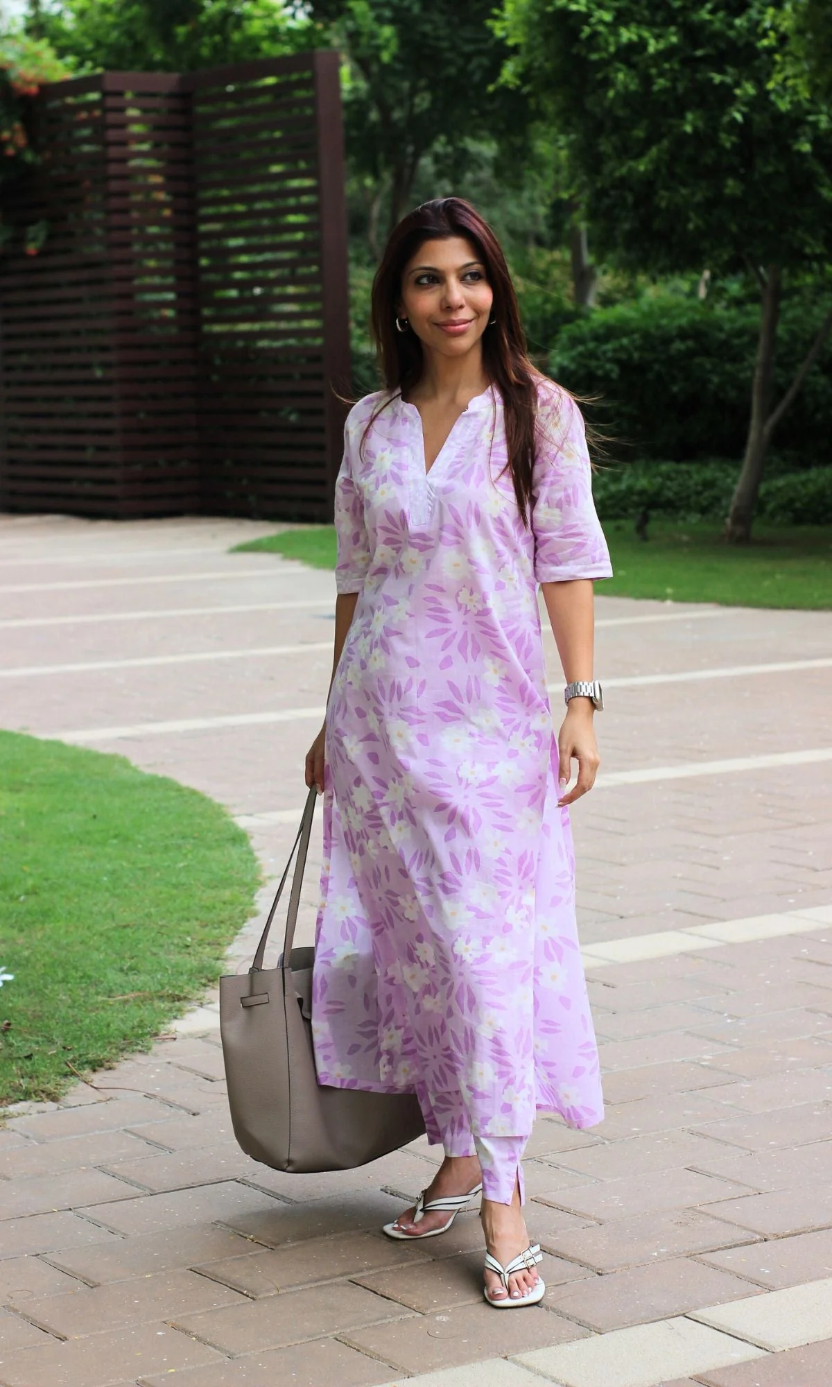 Cotton Lavender Soft Petal Print Collared Coord Set - Image 3