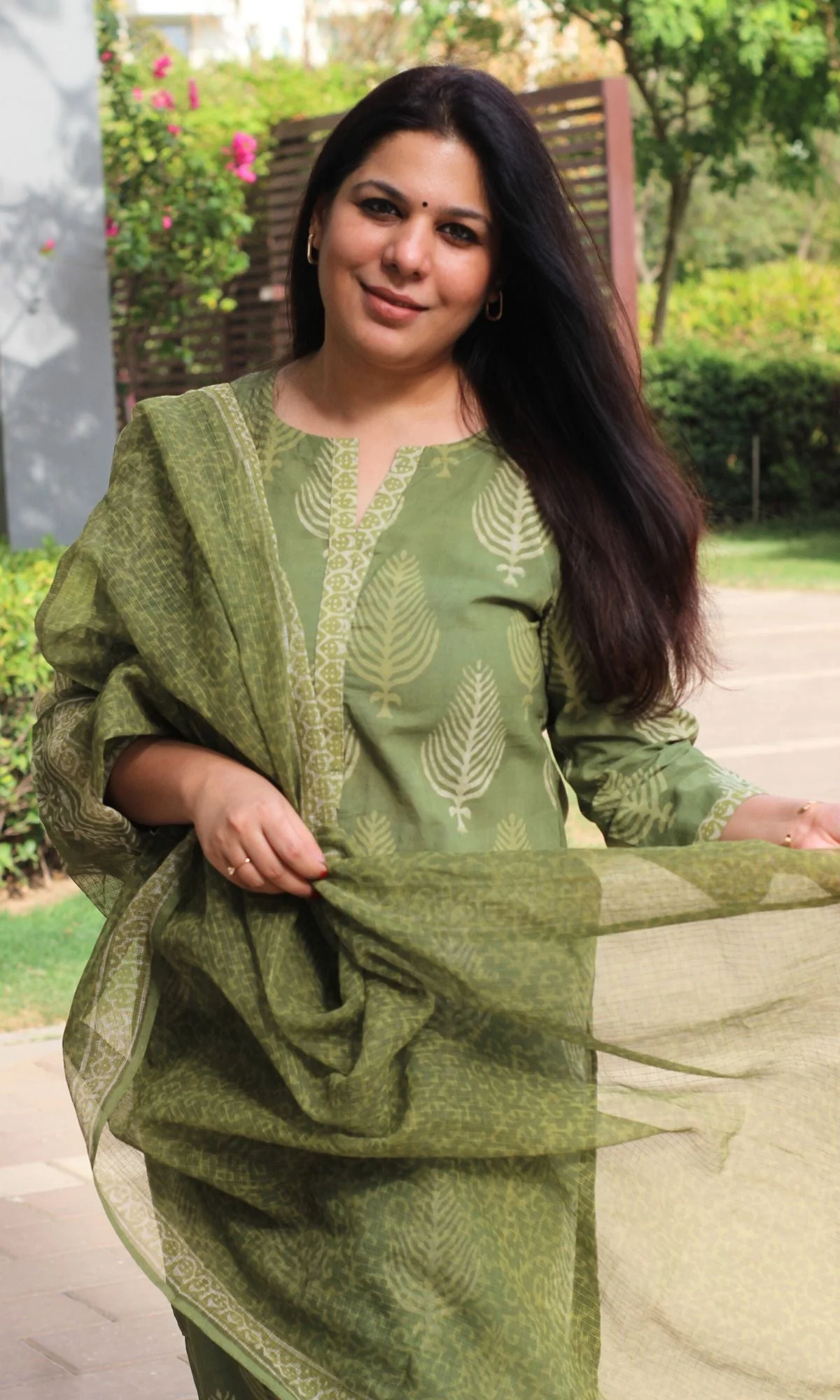 Cotton Pickle Handblock Suit Set with Kota Doria Dupatta - Image 3