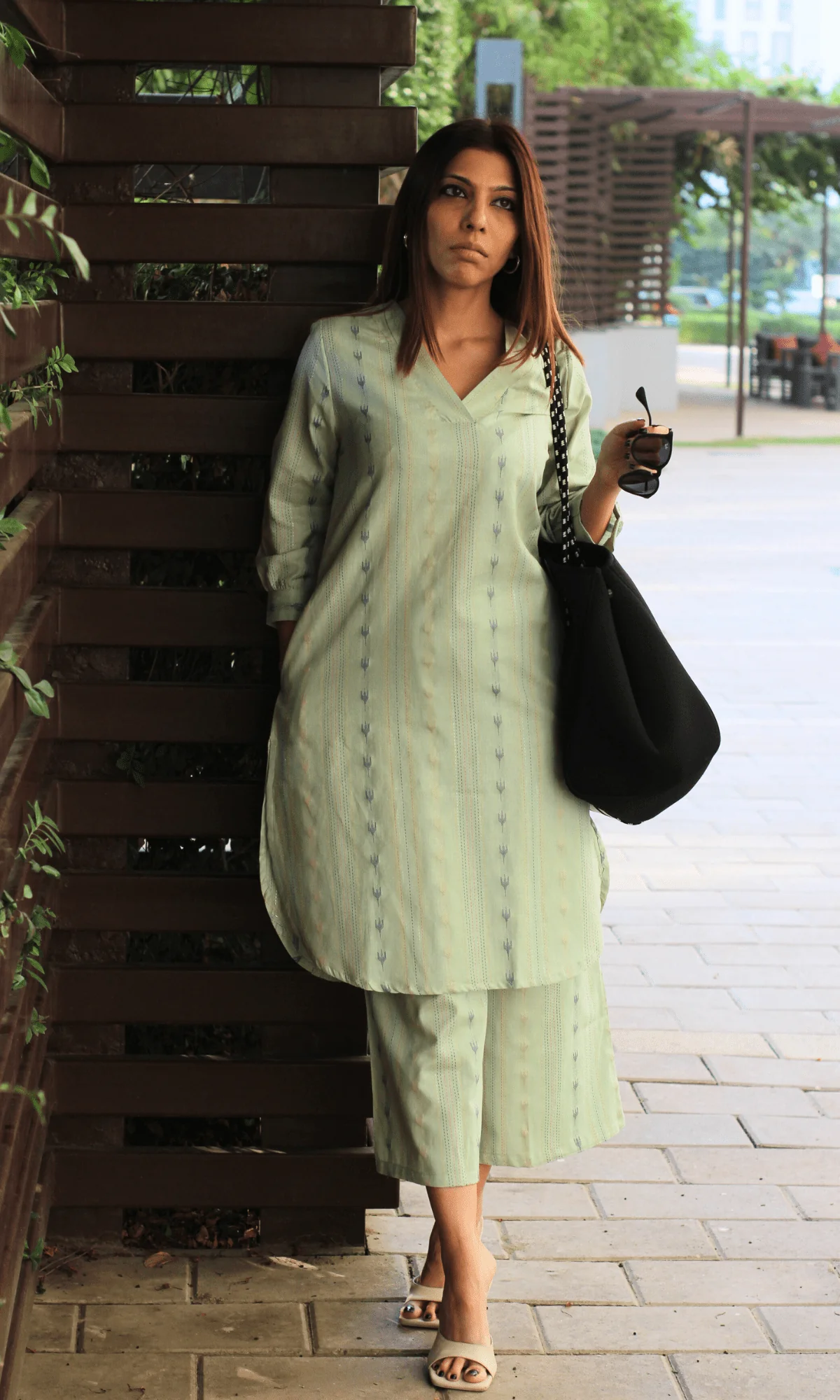 Cotton Linen Blend Green Ikkat Coord - Image 3