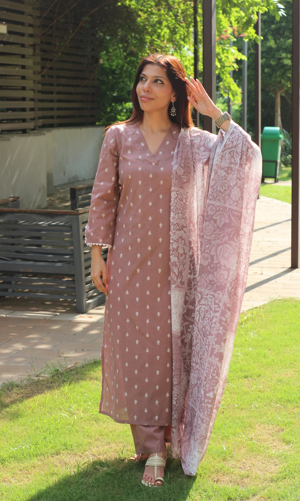 Cotton Mink Dobby Kurta, Cotton pants & Printed Dupatta - Image 5