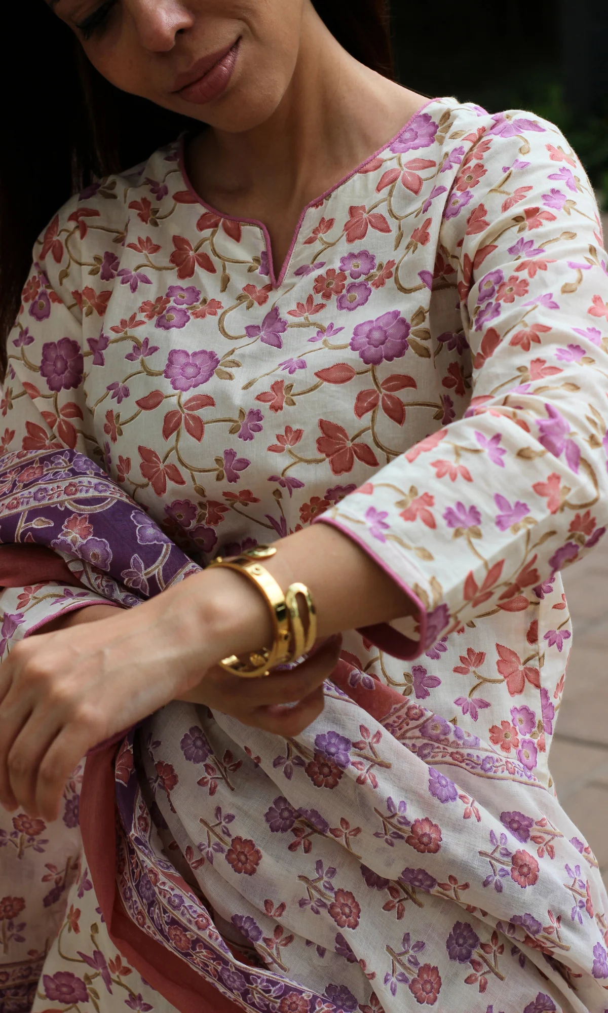 Cotton Monsoon Blush Printed Suit with Cotton Dupatta - Image 5