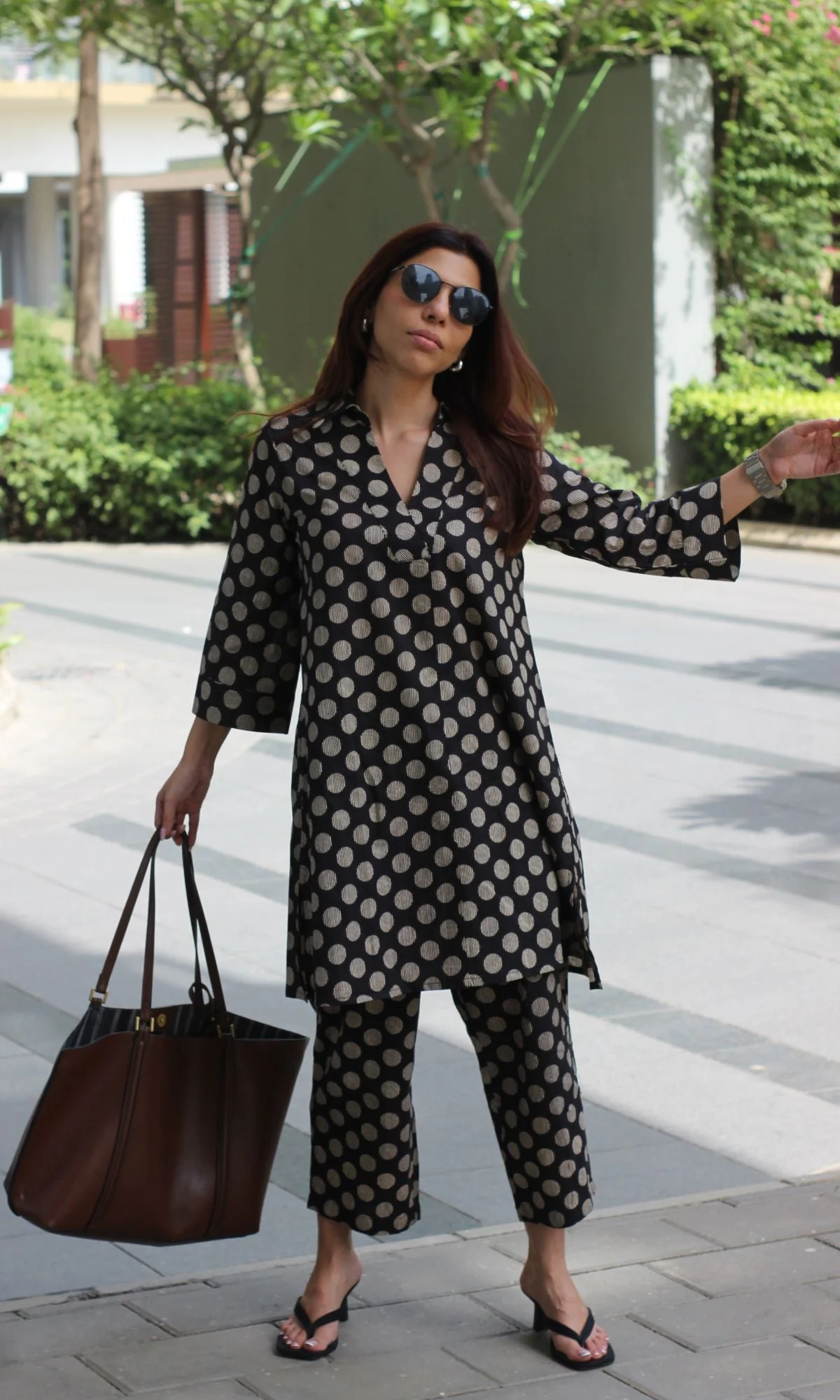 Cotton Moon Dot Black Collared Neck Co-ord - Image 2