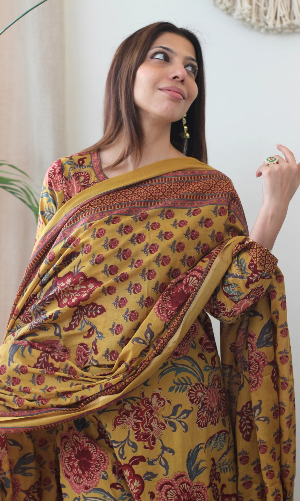 Cotton Mustard & Maroon Printed Kurta, Pant & Cotton Dupatta - Image 5