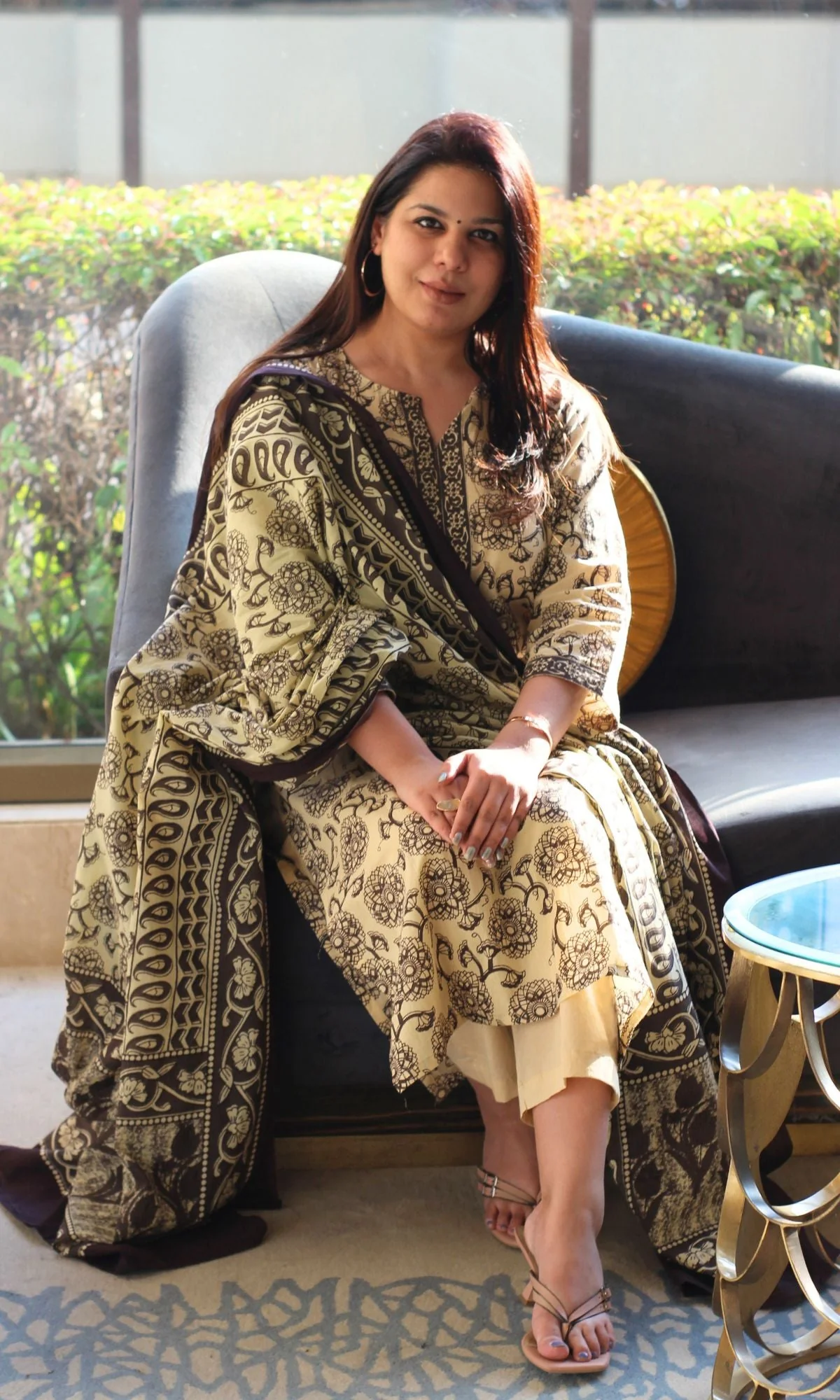 Cotton Off White & Black Kalamkari Print Suit with Printed Dupatta - Image 2