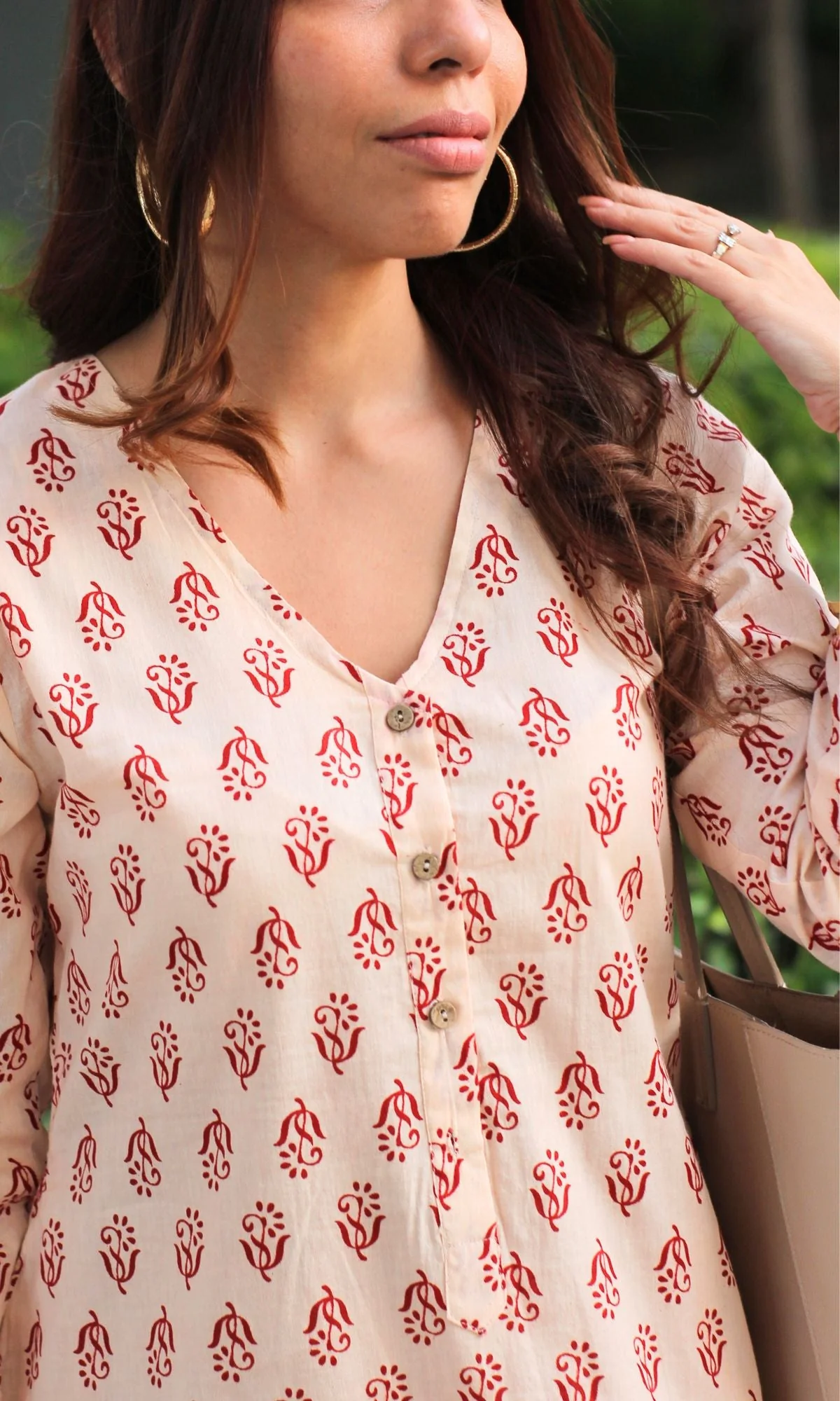 Cotton Off White with Red boota A-line Kurta & Pathani Style Pants - Image 3