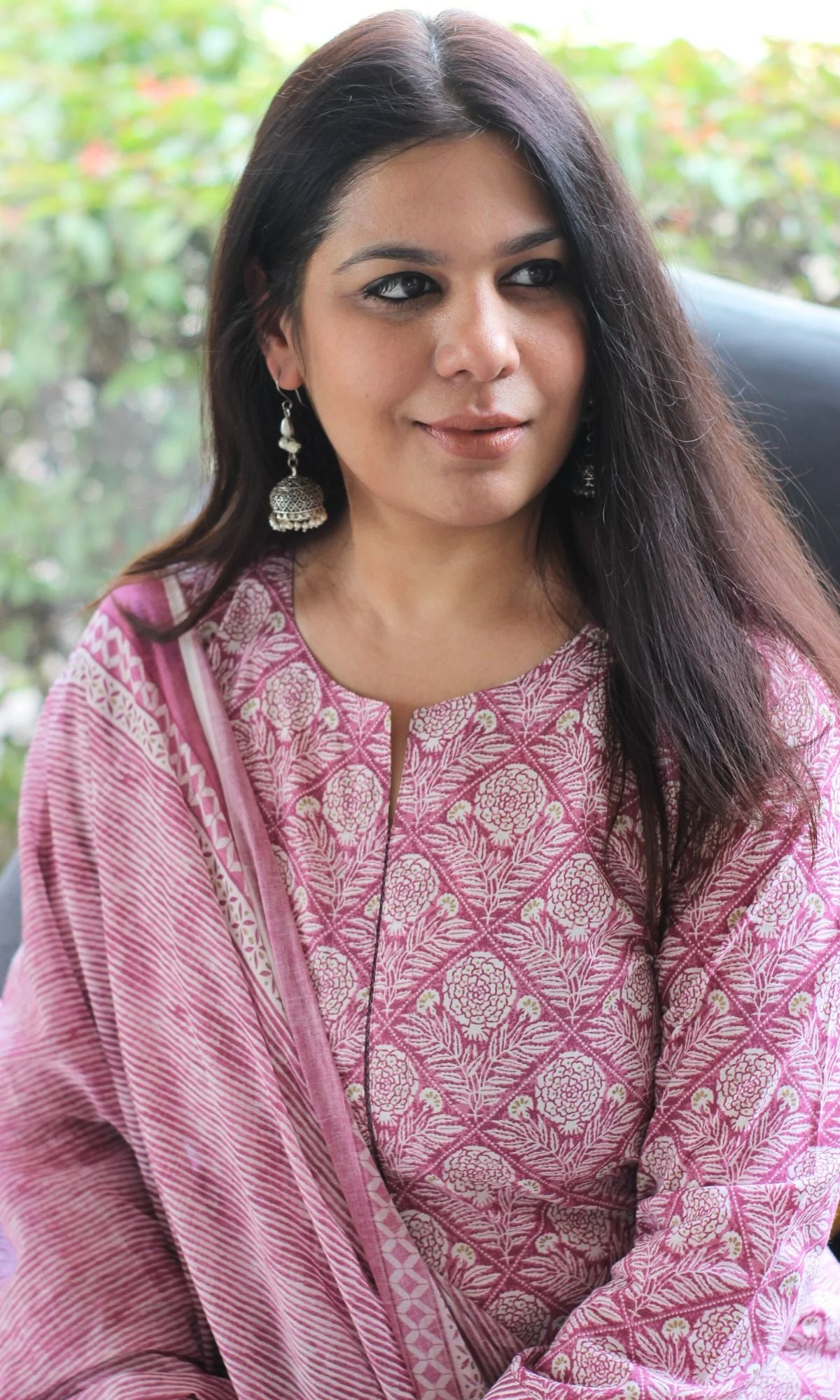 Cotton Onion Pink Printed Suit Set with Printed Cotton Dupatta - Image 2