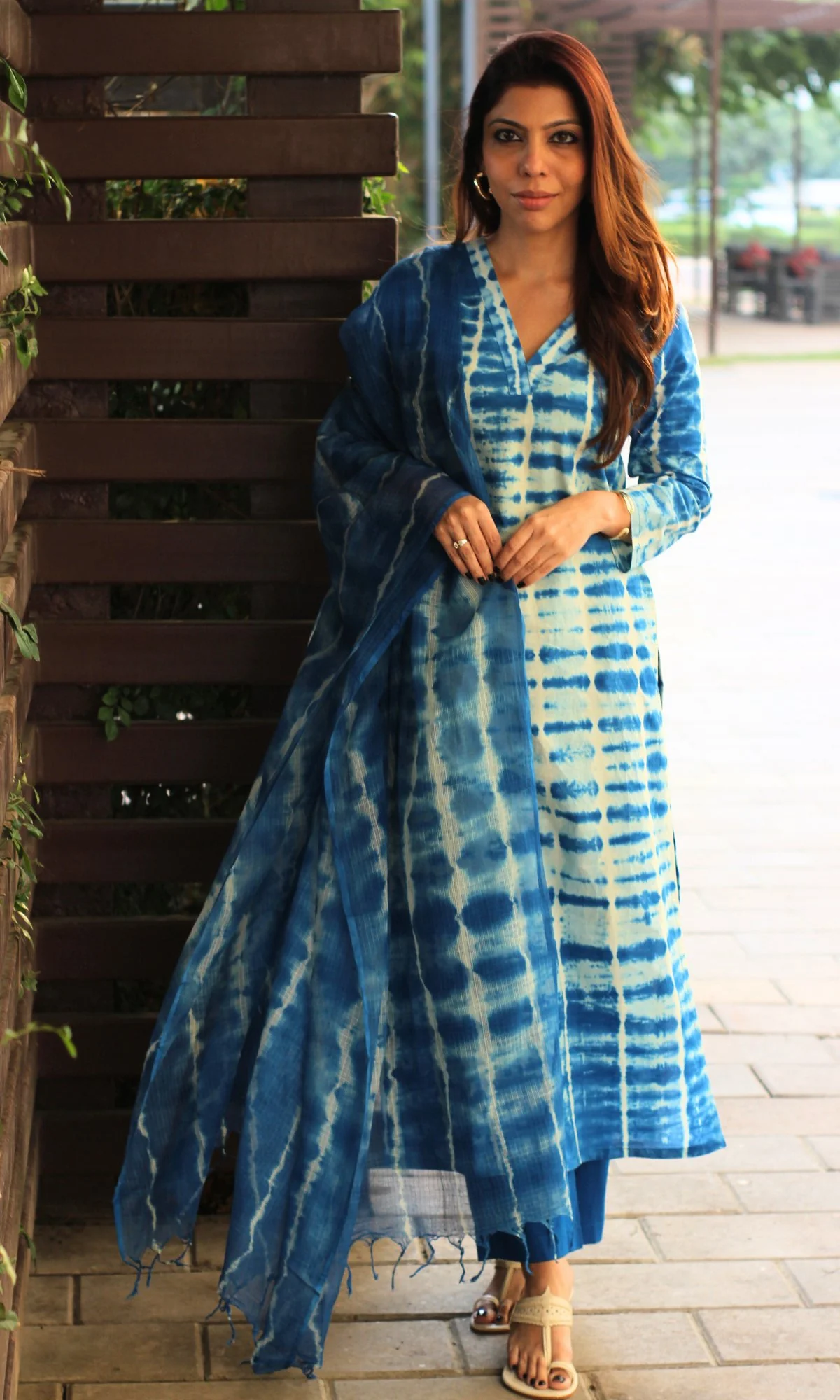 Cotton Parrish Blue & White Tie & Die Suit with Kota Dupatta - Image 5