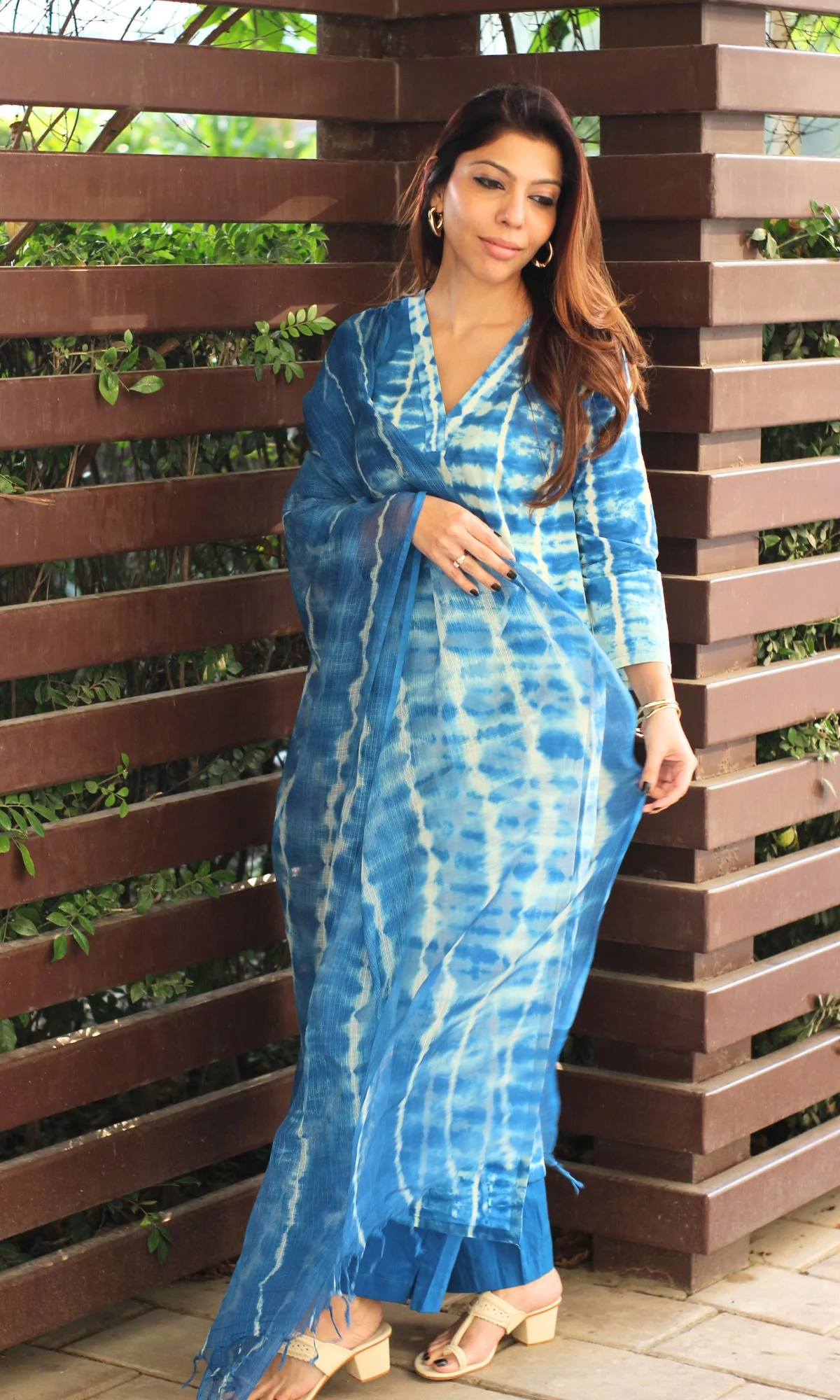 Cotton Parrish Blue & White Tie & Die Suit with Kota Dupatta - Image 6