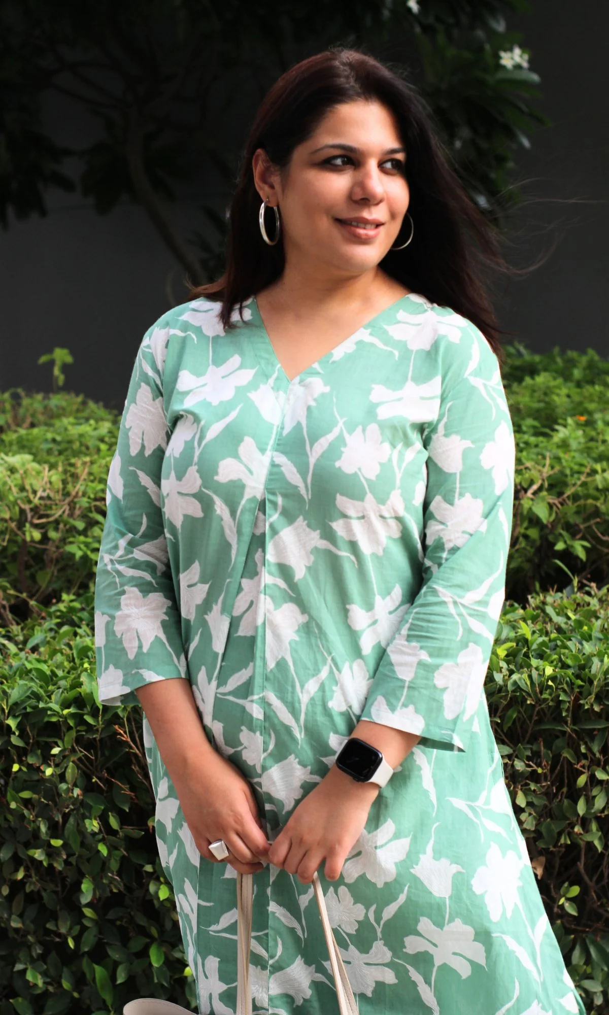 Cotton Pastel Green Big Leaf Pleated Coord - Image 2