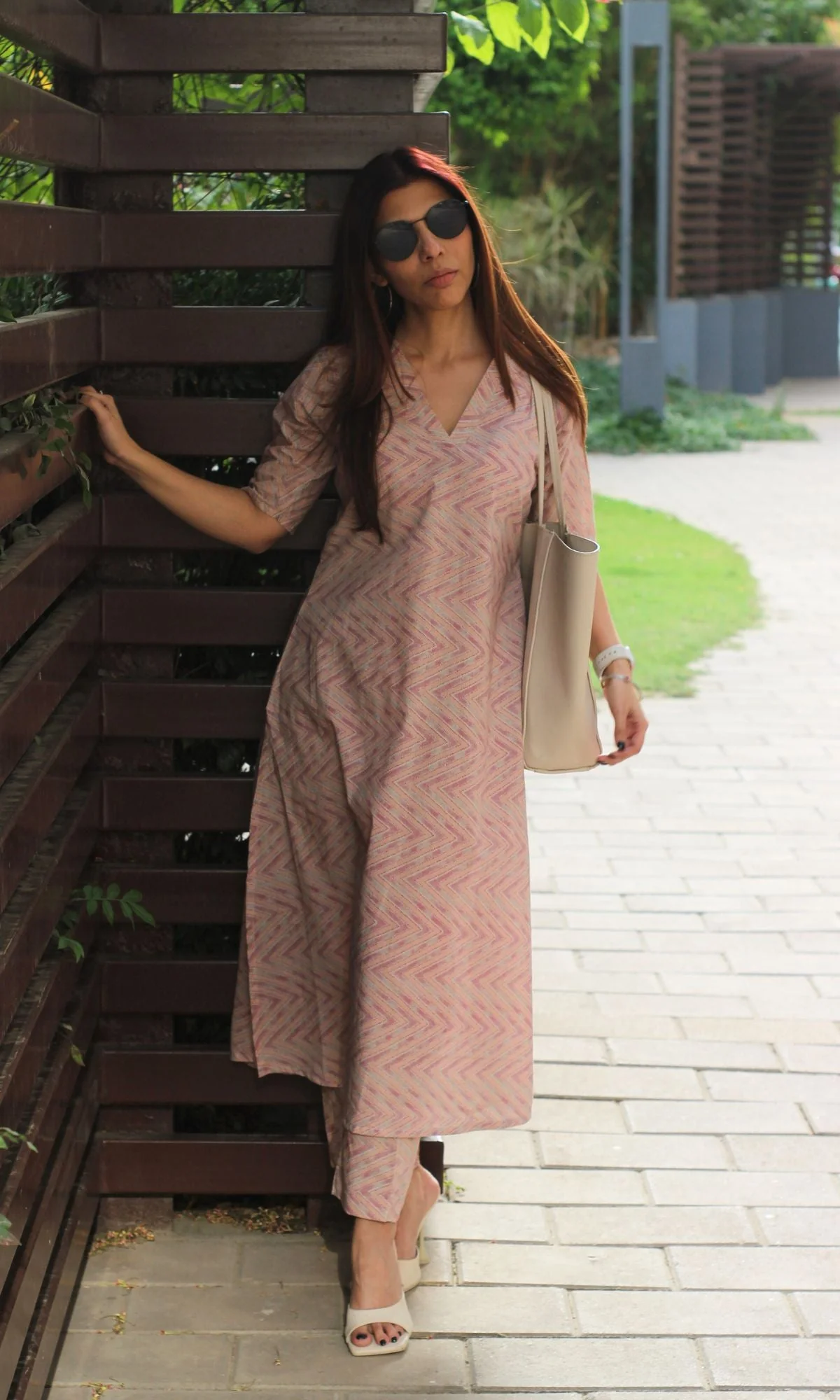 Cotton Pink Zig Zag Print Coord Set