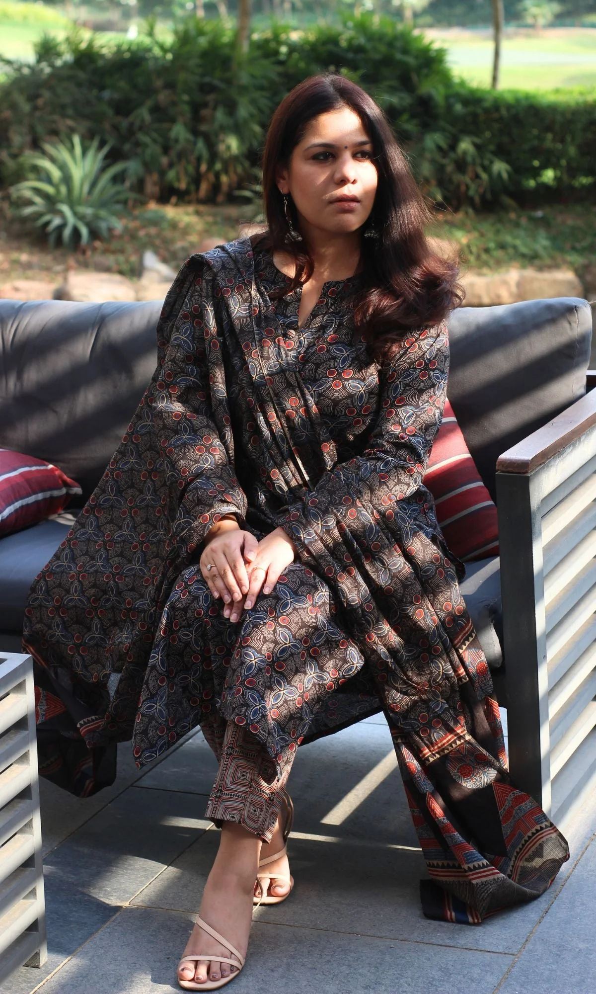 Cotton Ajrakh Print Black and Blue Suit Set with Cotton Printed Dupatta - Image 5