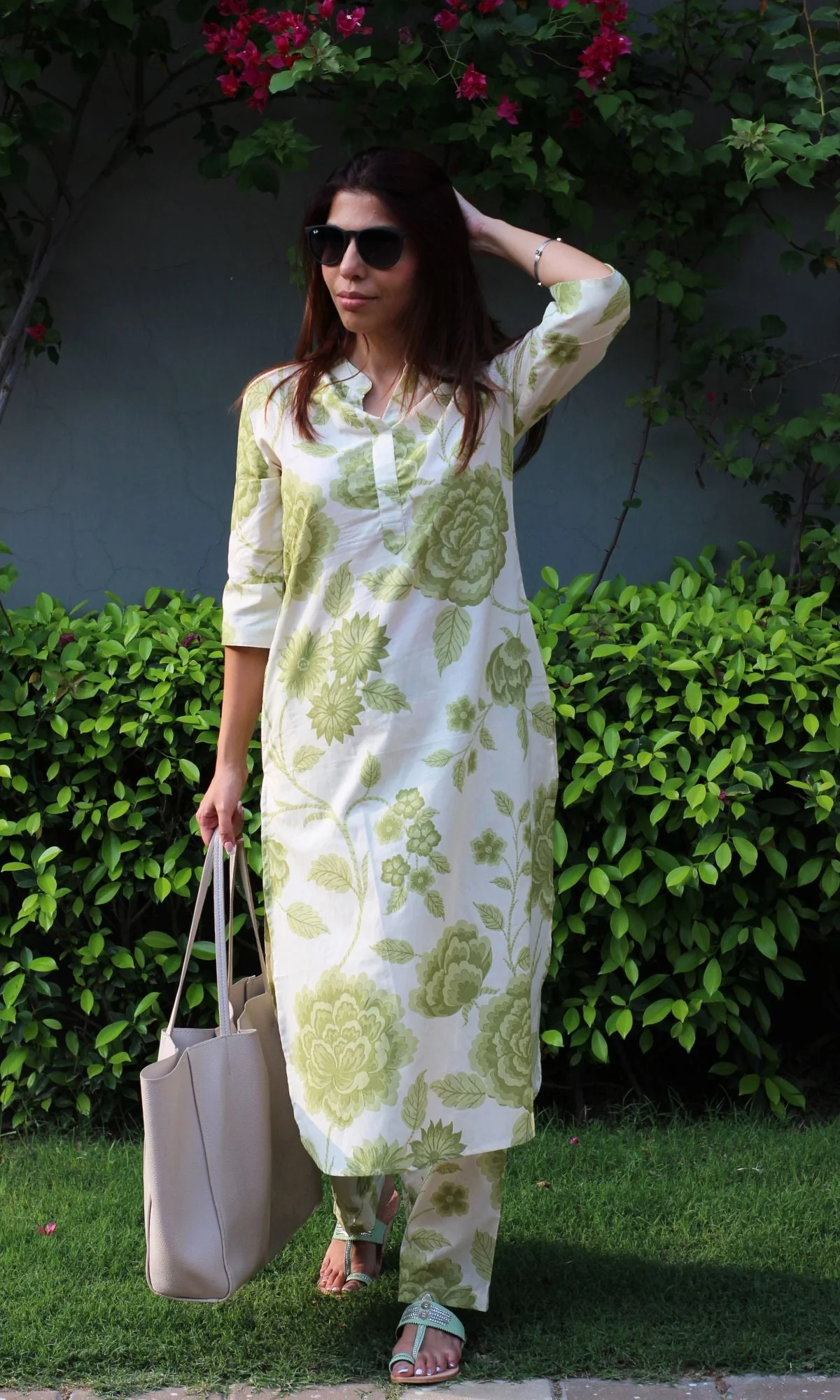 Cotton Printed Lush Green Buttoned Kurta and Pant Coord - Image 4
