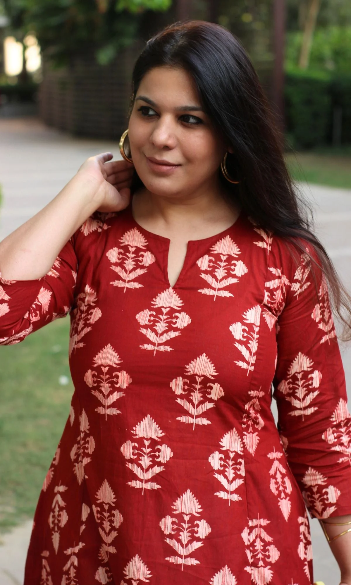Cotton Red Gradient Mughal Print Kali Kurta - Image 5