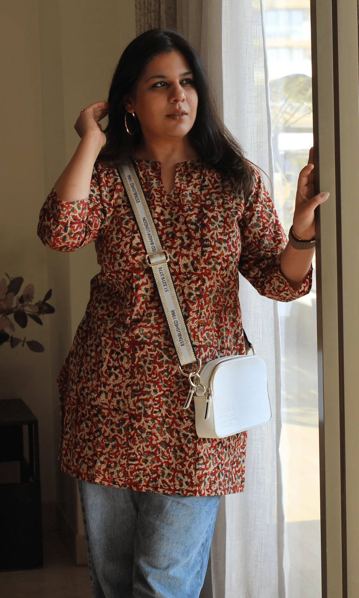 Cotton Red Kalamkari Handblock Short Kurti - Image 5