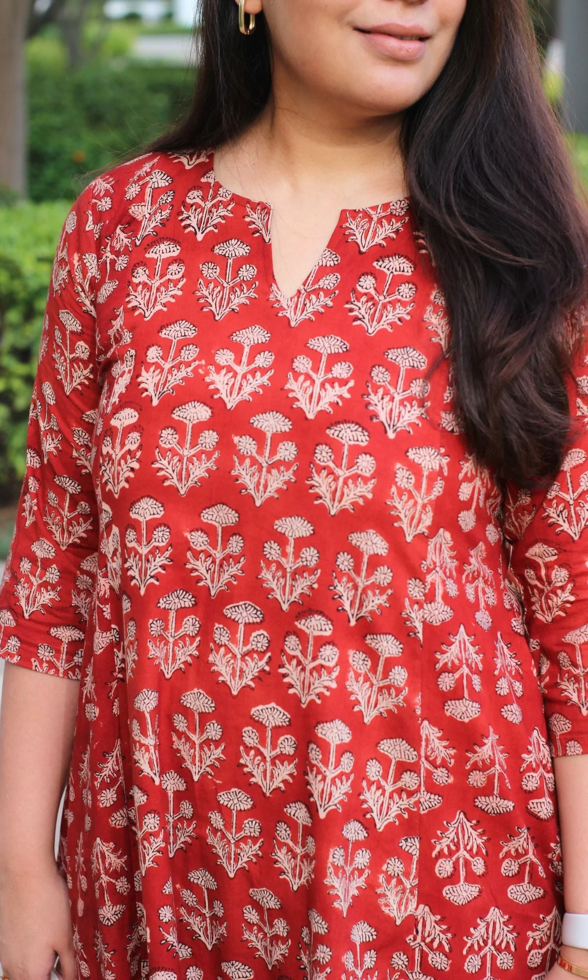 Cotton Red Ajrakh Print Kali Kurta - Image 4
