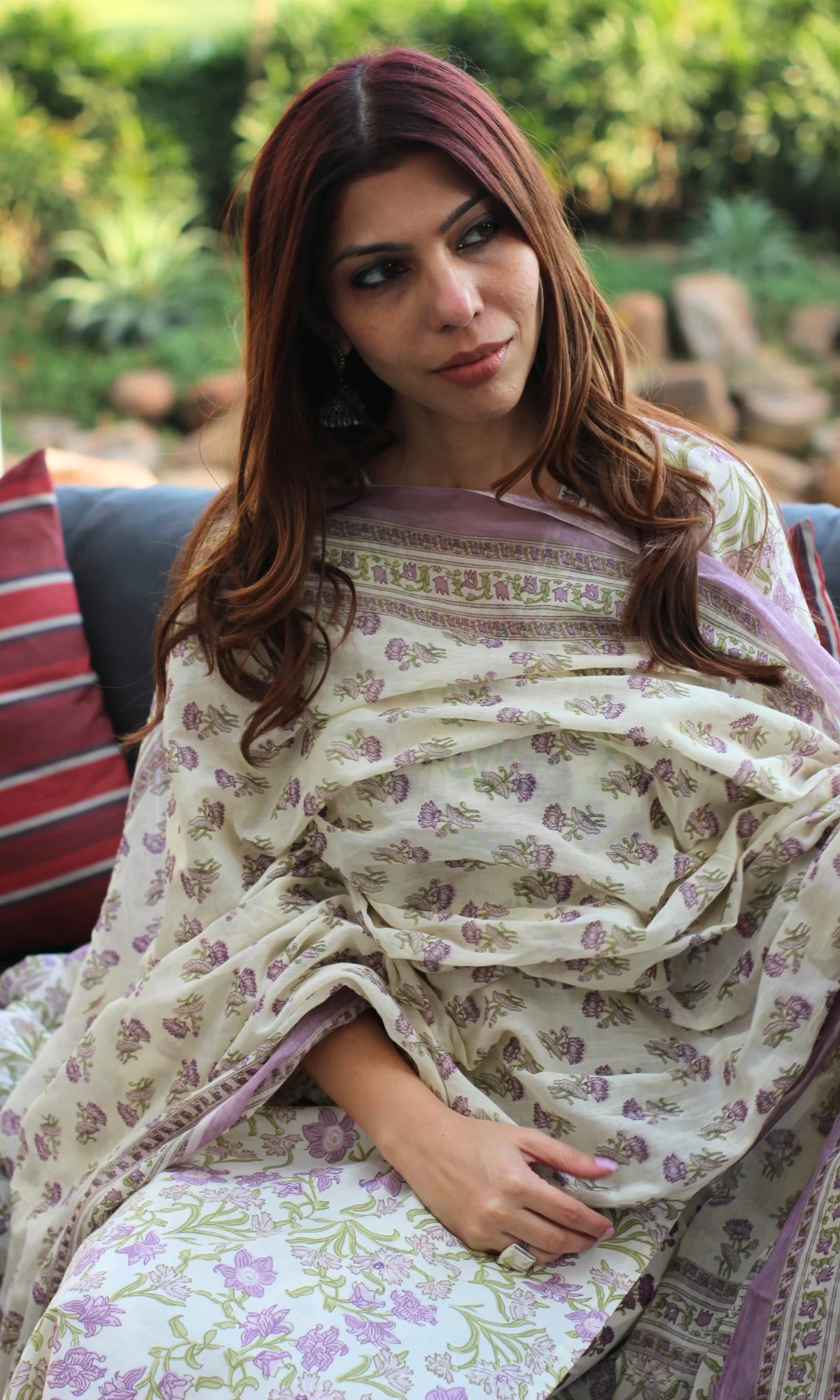 Cotton Sanganeri Off White & Purple Suit Set with Printed Dupatta - Image 3