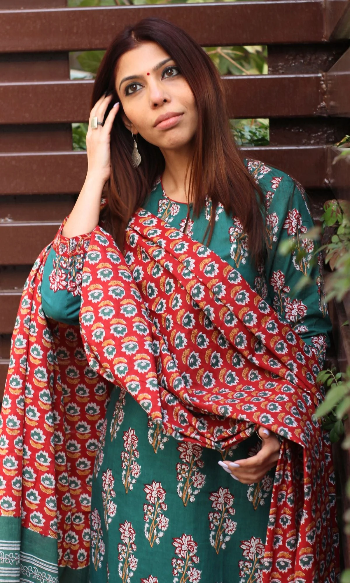 Cotton Sanganeri Print Green Suit Set with Printed Cotton Dupatta - Image 5