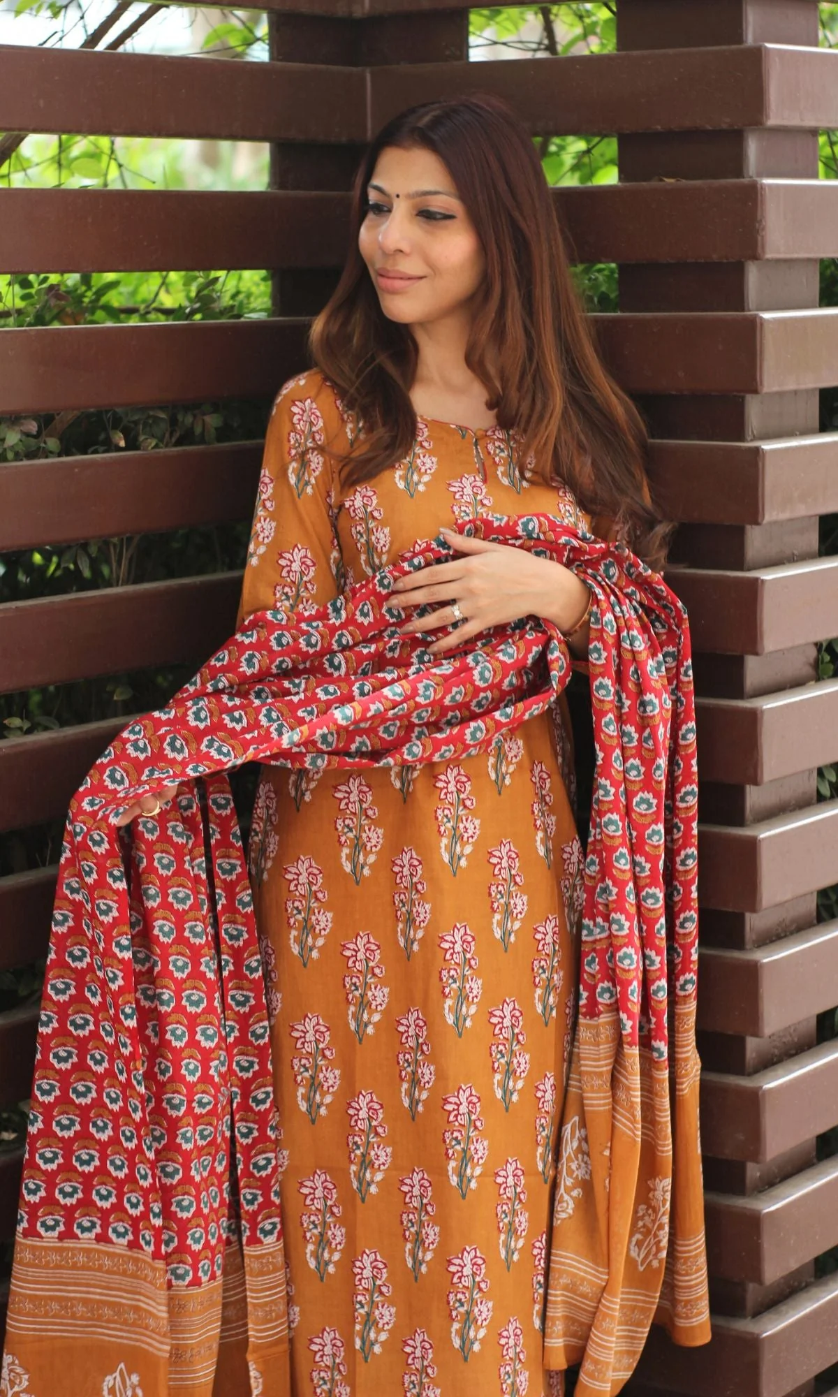 Cotton Sanganeri Copper Suit Set with Printed Dupatta - Image 6