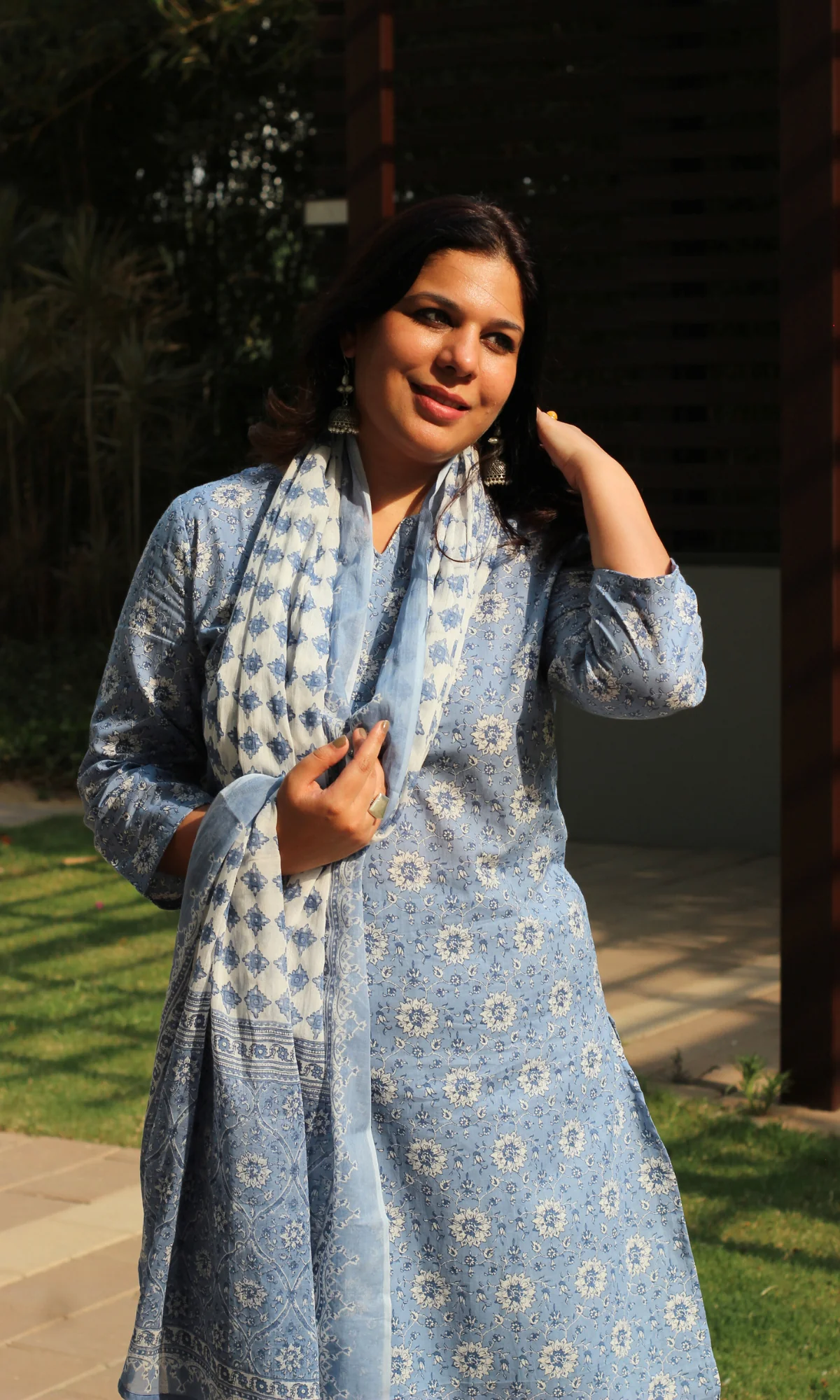 Cotton Sky Blue Printed Kurta, Pant & Cotton Printed Dupatta - Image 5