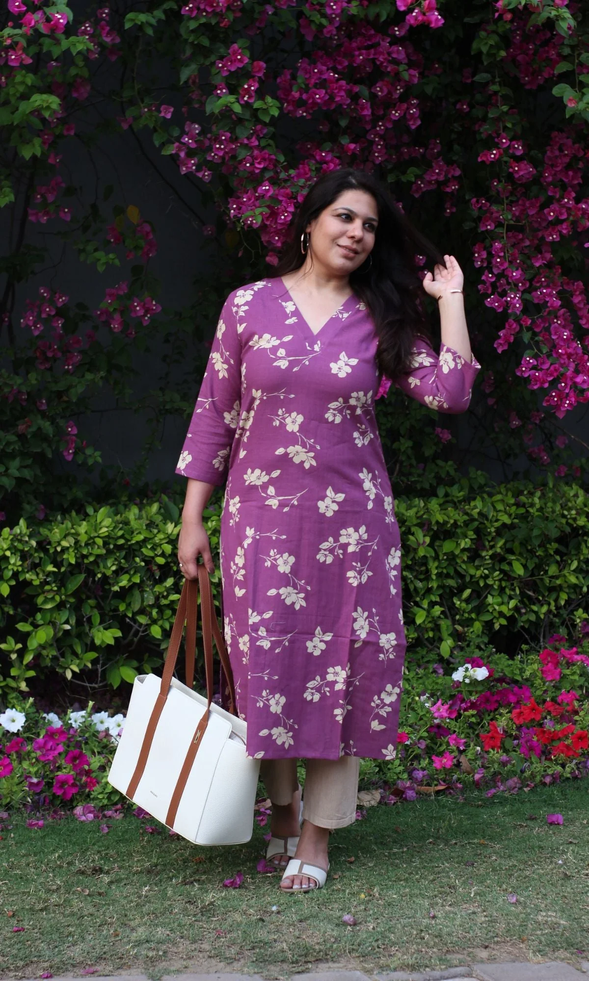 Cotton Slub Purple Block Print Kurta - Image 3
