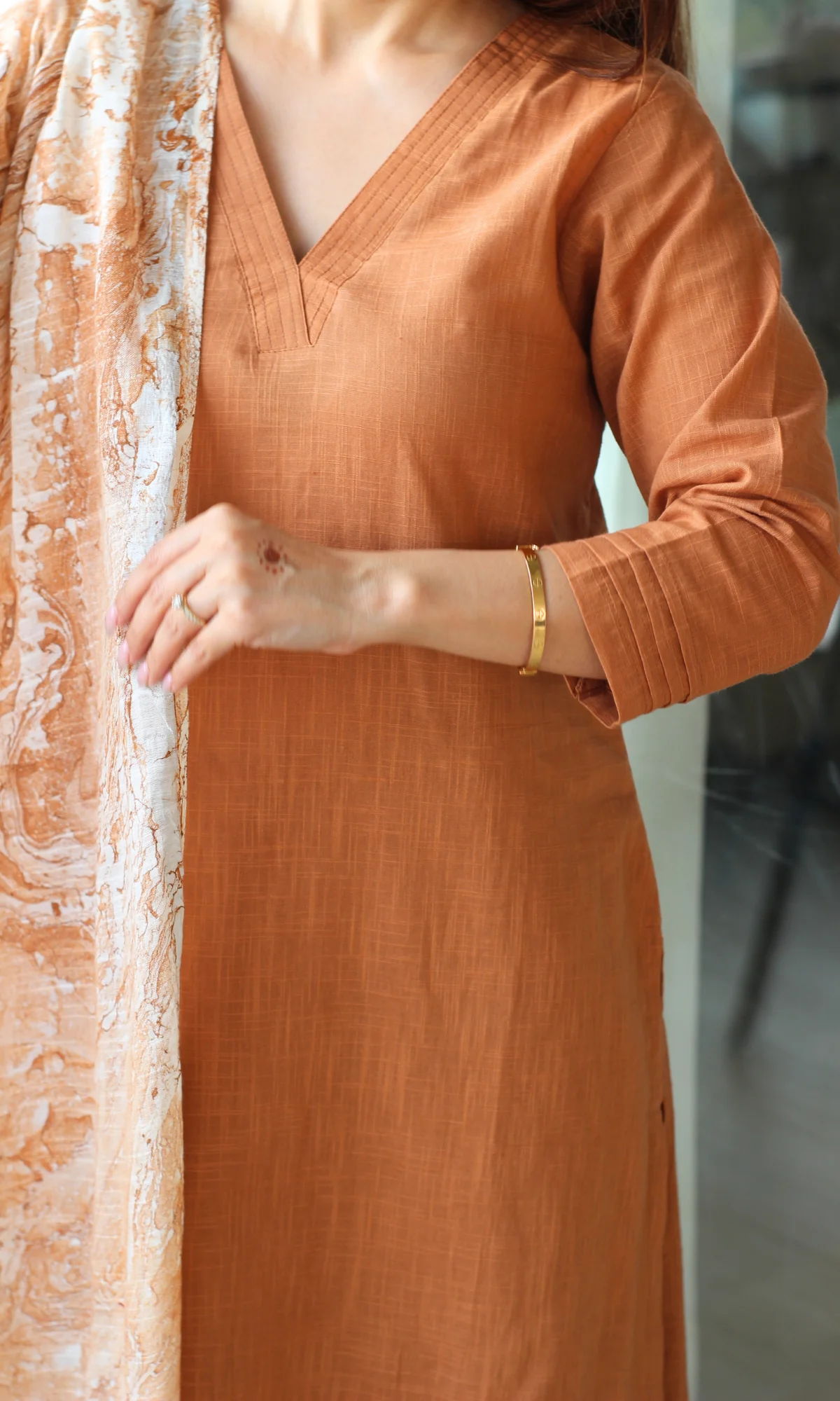 Cotton Slub Cafe Late Kurta, Pant With Slub Mirage Dupatta - Image 4