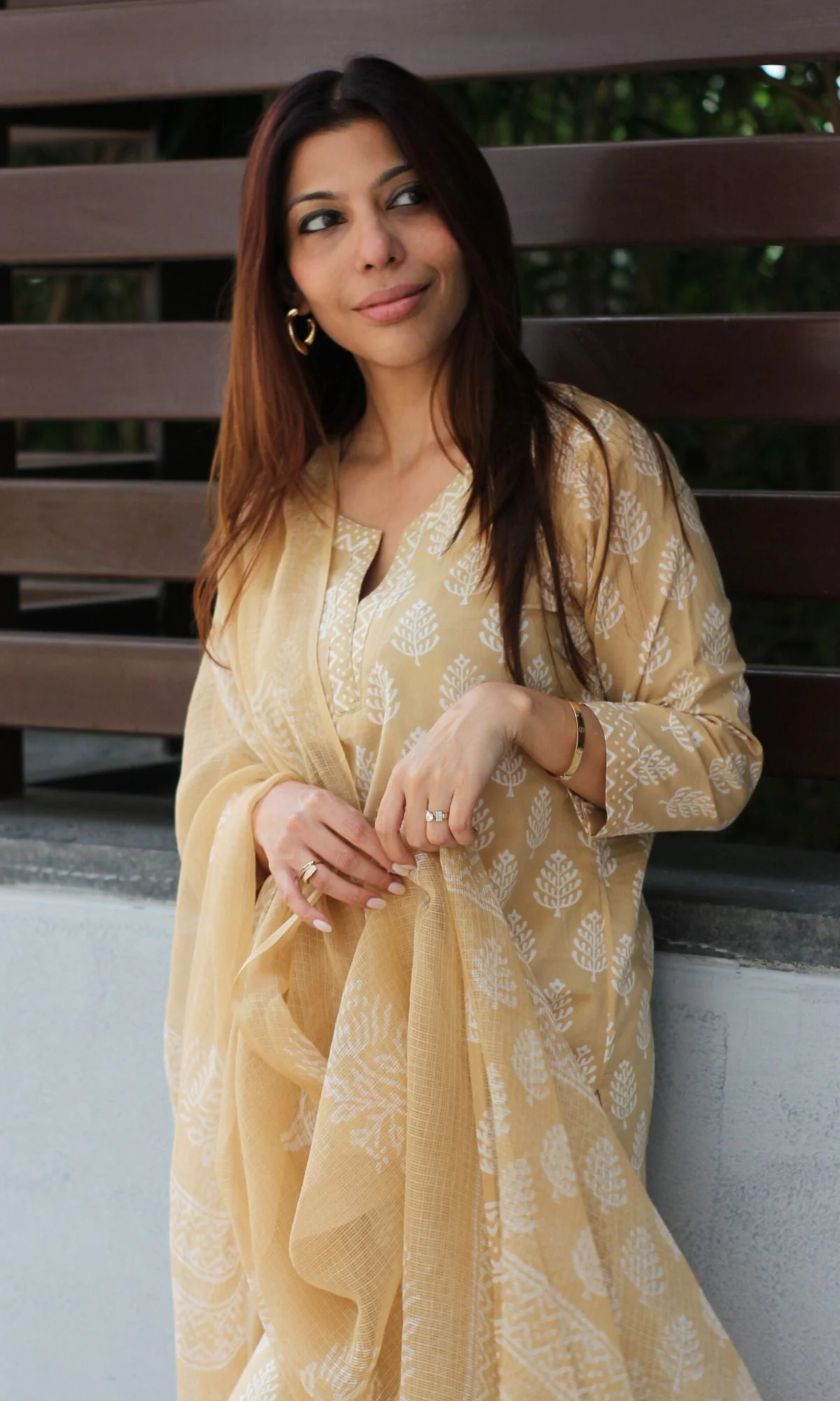 Cotton Wheat Handblock Suit Set with Kota Doria Printed Dupatta - Image 6
