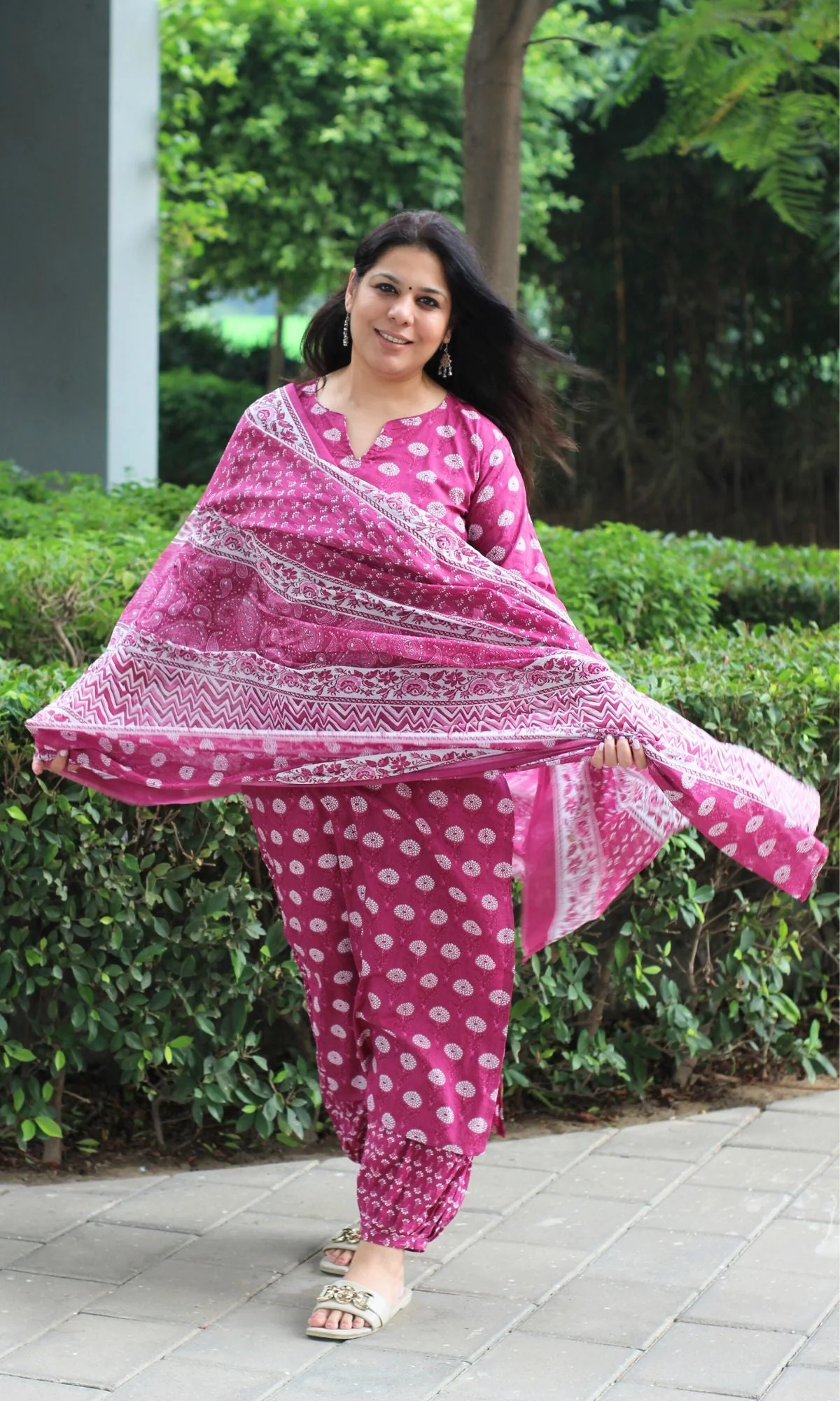 Cotton Mulberry Print Suit Set with Afgani Salwar & Mul Printed Dupatta - Image 4