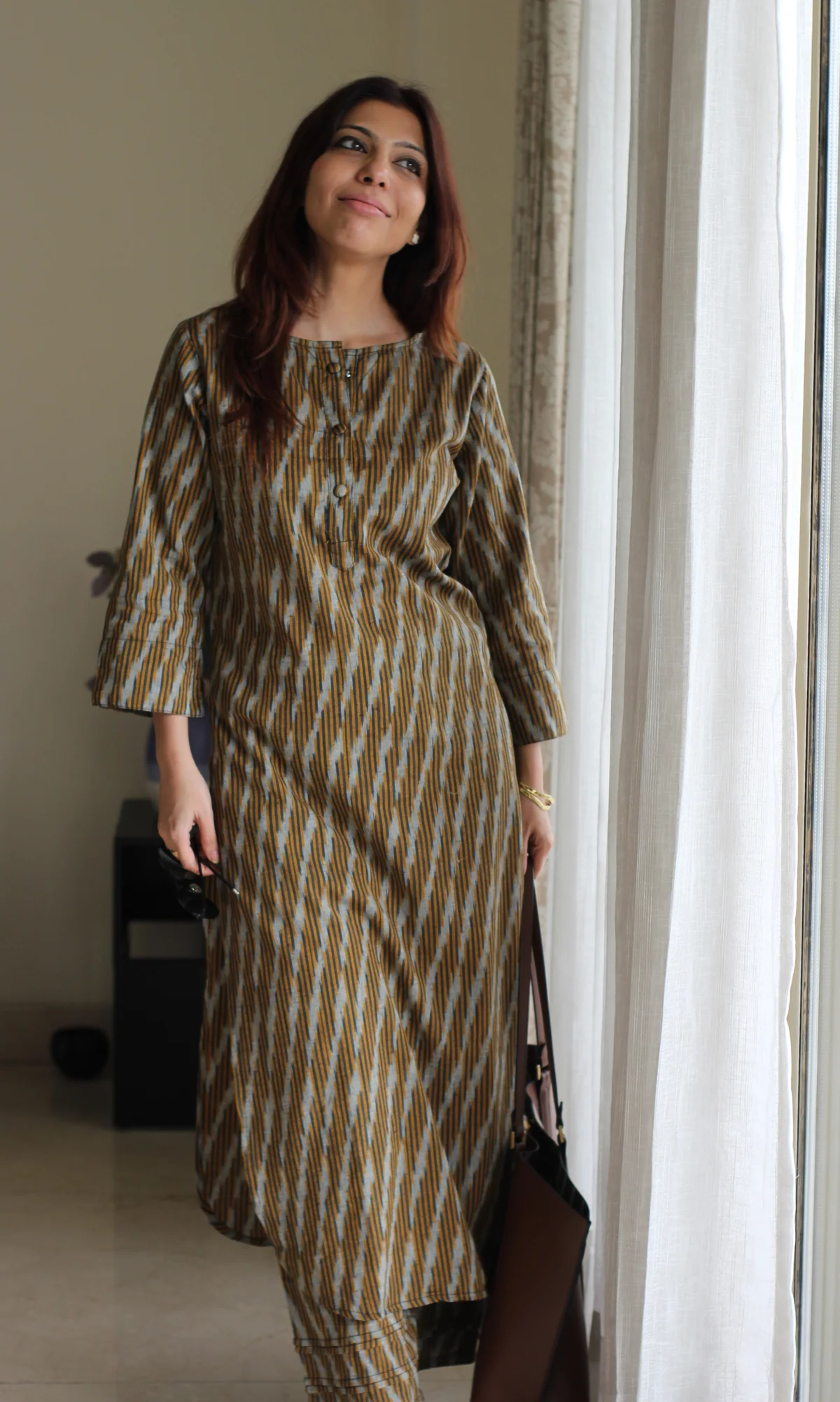 Desert Ikat Buttoned Kurta with Pintuck Pleated Pants - Image 3
