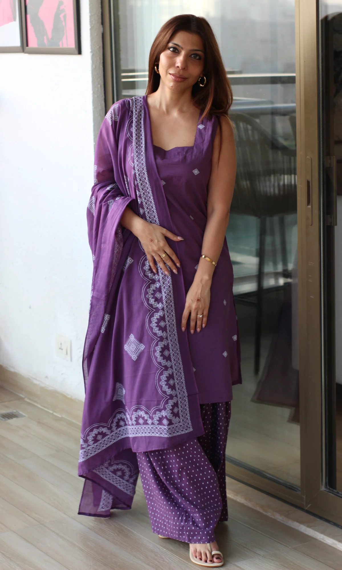 Jamuni Gul Kurta with Farshi Salwar & Cotton Dupatta - Image 2