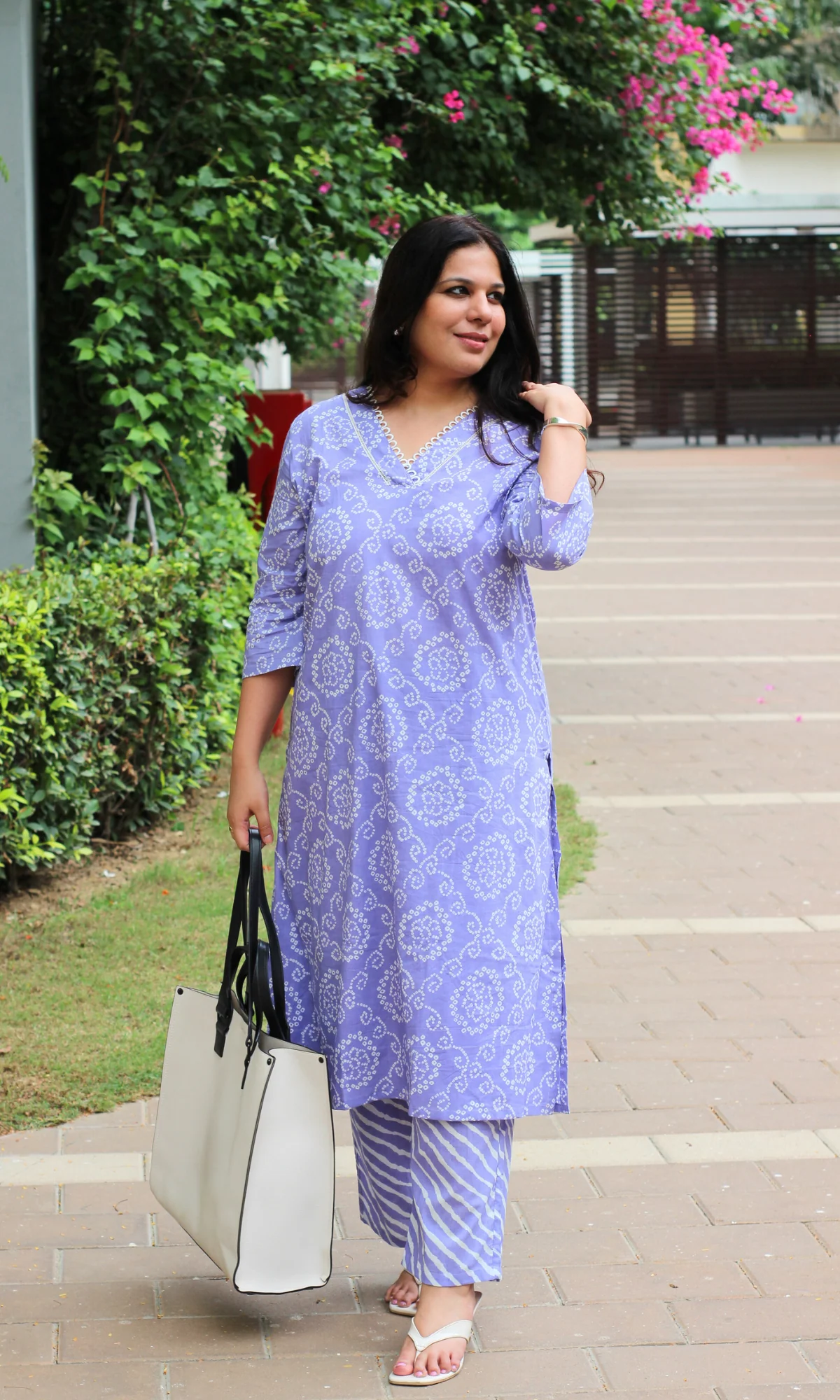 Lavender Bandhani Laced Kurta & Lehariya Pant - Image 3
