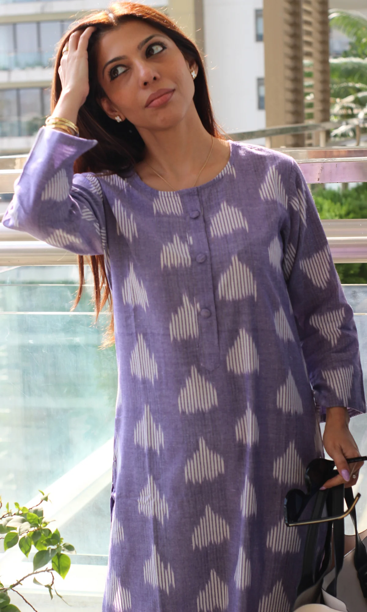 Lavender Haze Ikat Buttoned Kurta with Pintuck Pleated Pants - Image 3