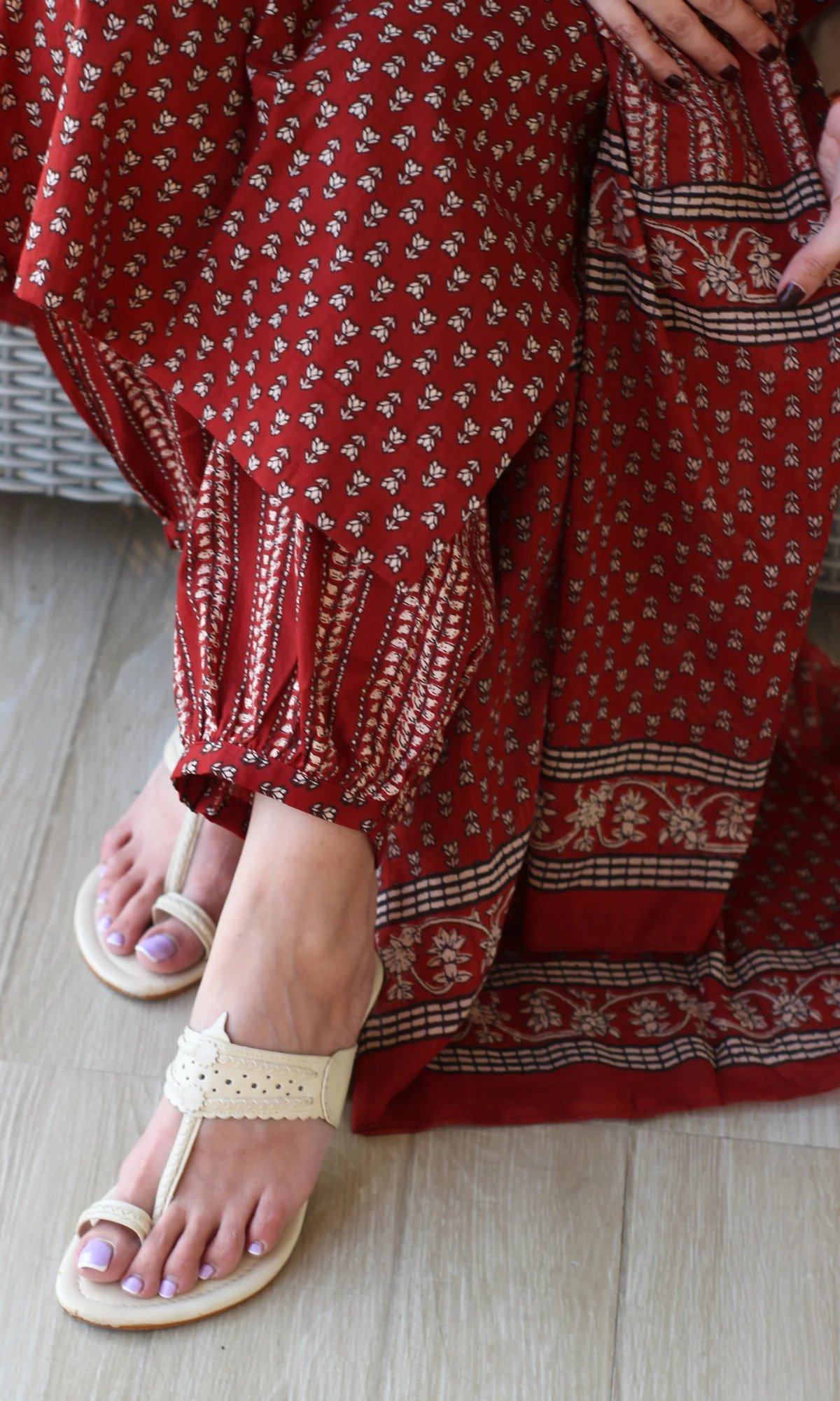 Mitti Lal Boota Ajrakh Print Kurta , Afgani Salwaar & Cotton Printed Dupatta - Image 5