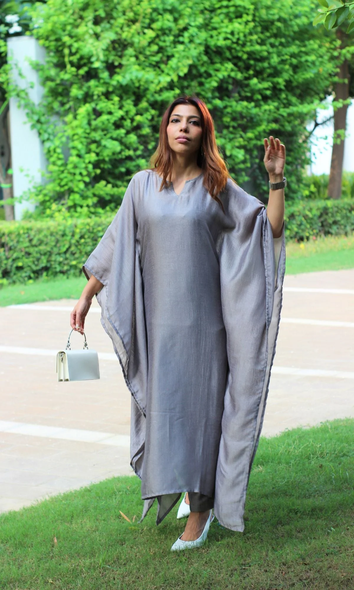 Pastel Steel Kaftan Style Coord Set - Image 4