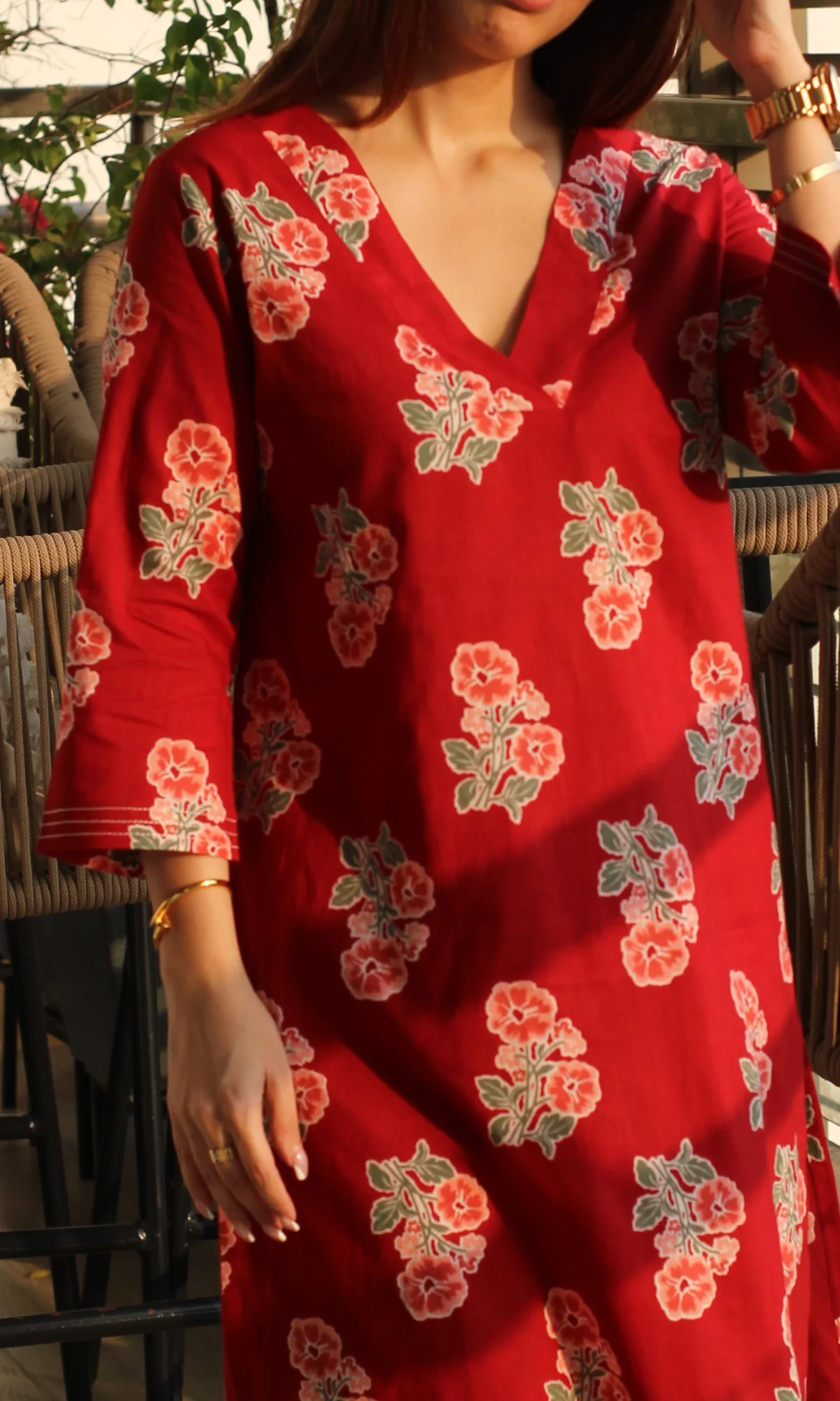 Poppy Red Flower Block Print Kurta & Pant - Image 3