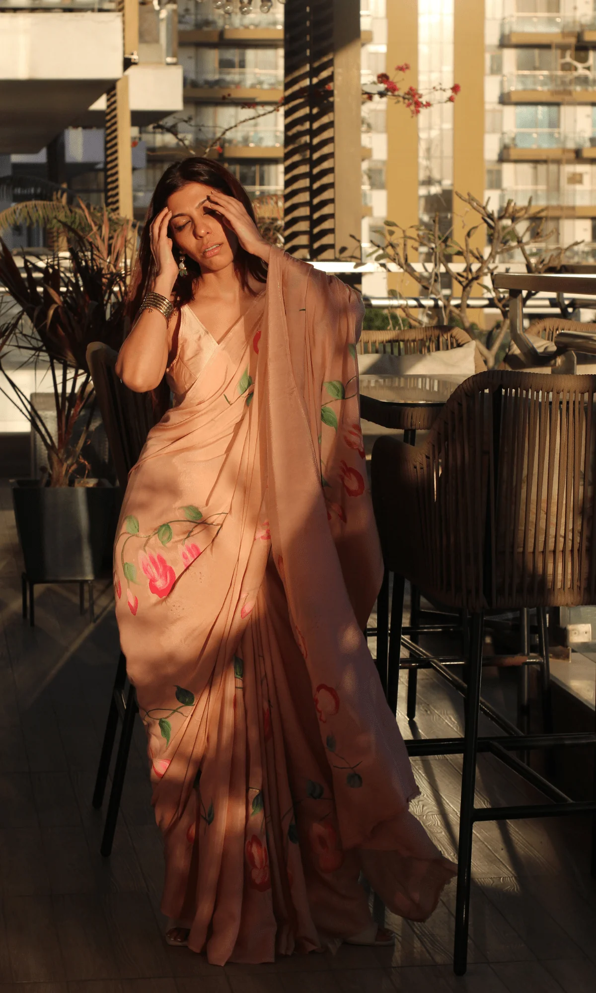 Princess Liora Muslin Silk Handbrush Painted Saree - Image 3